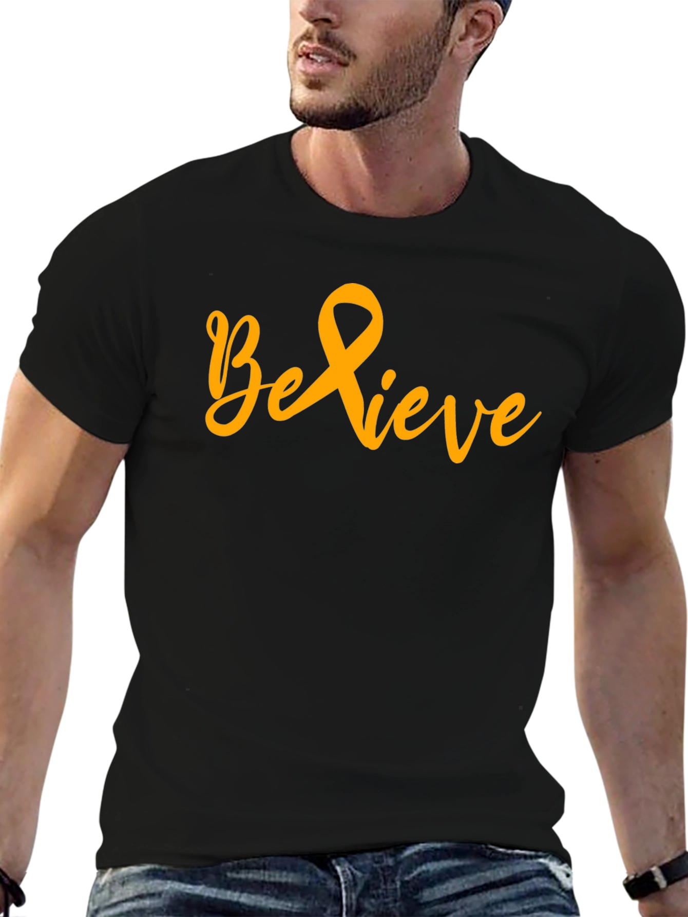 Believe Gold Ribbon Black T-Shirt