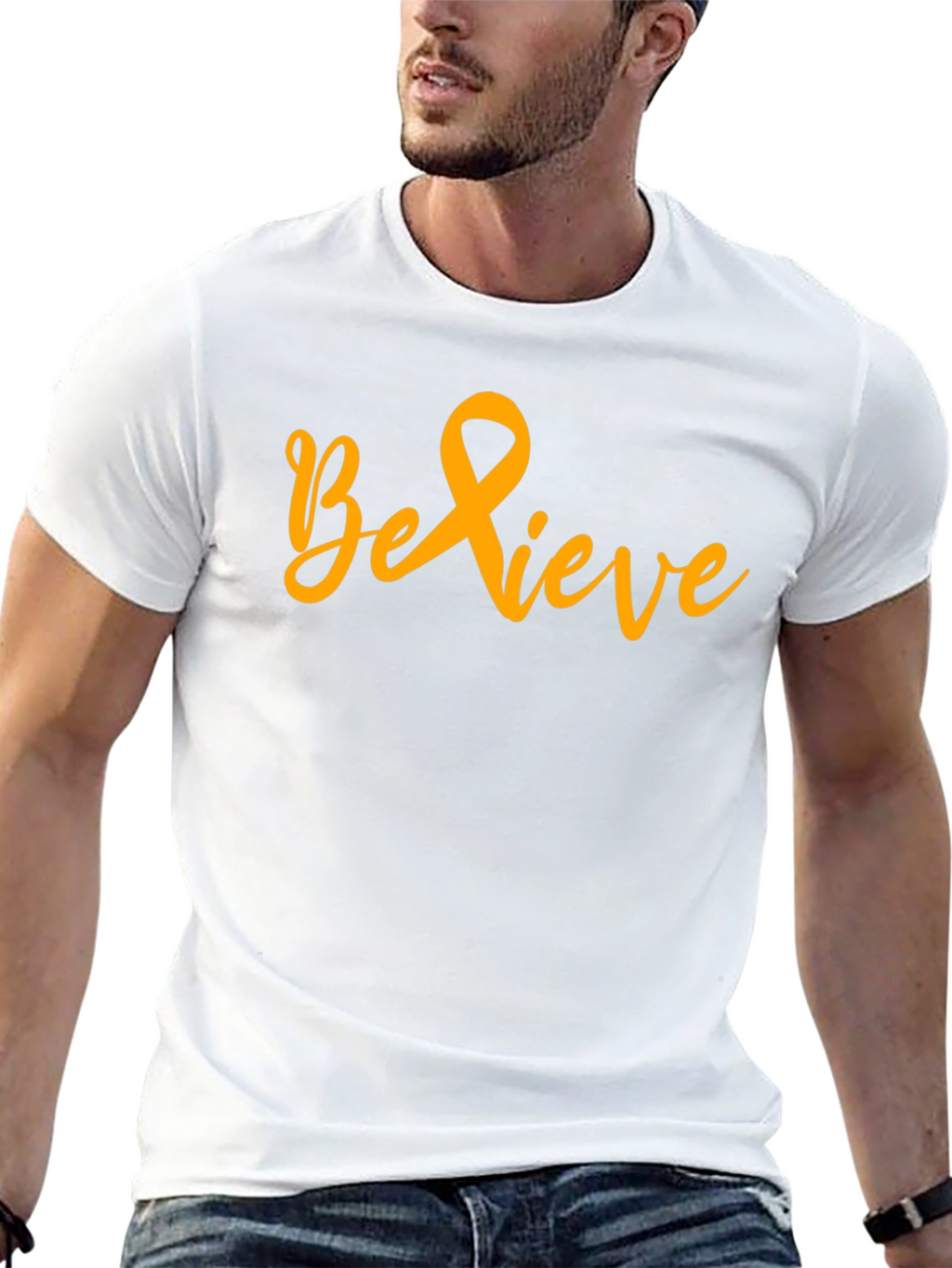 Believe Gold Ribbon Black T-Shirt