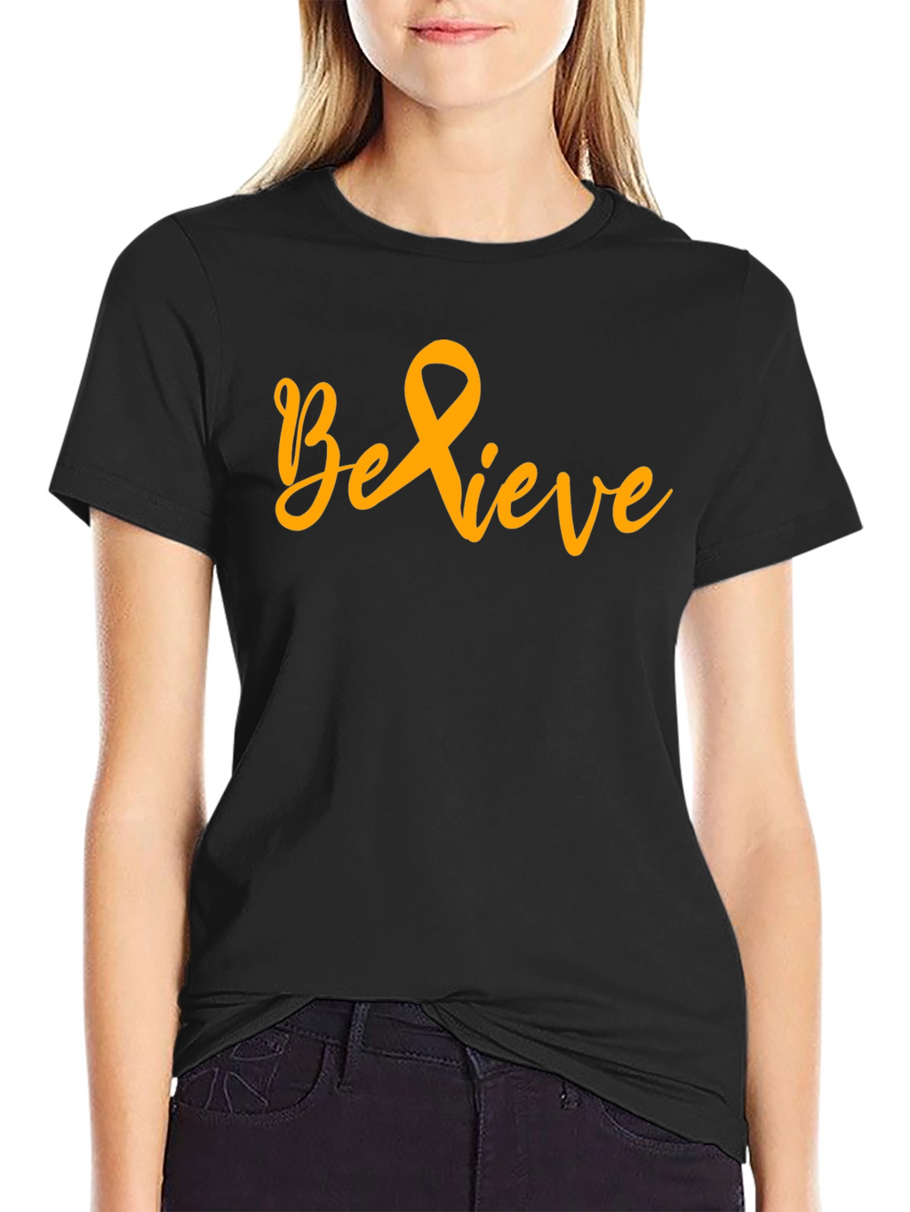 Believe Gold Ribbon Black T-Shirt