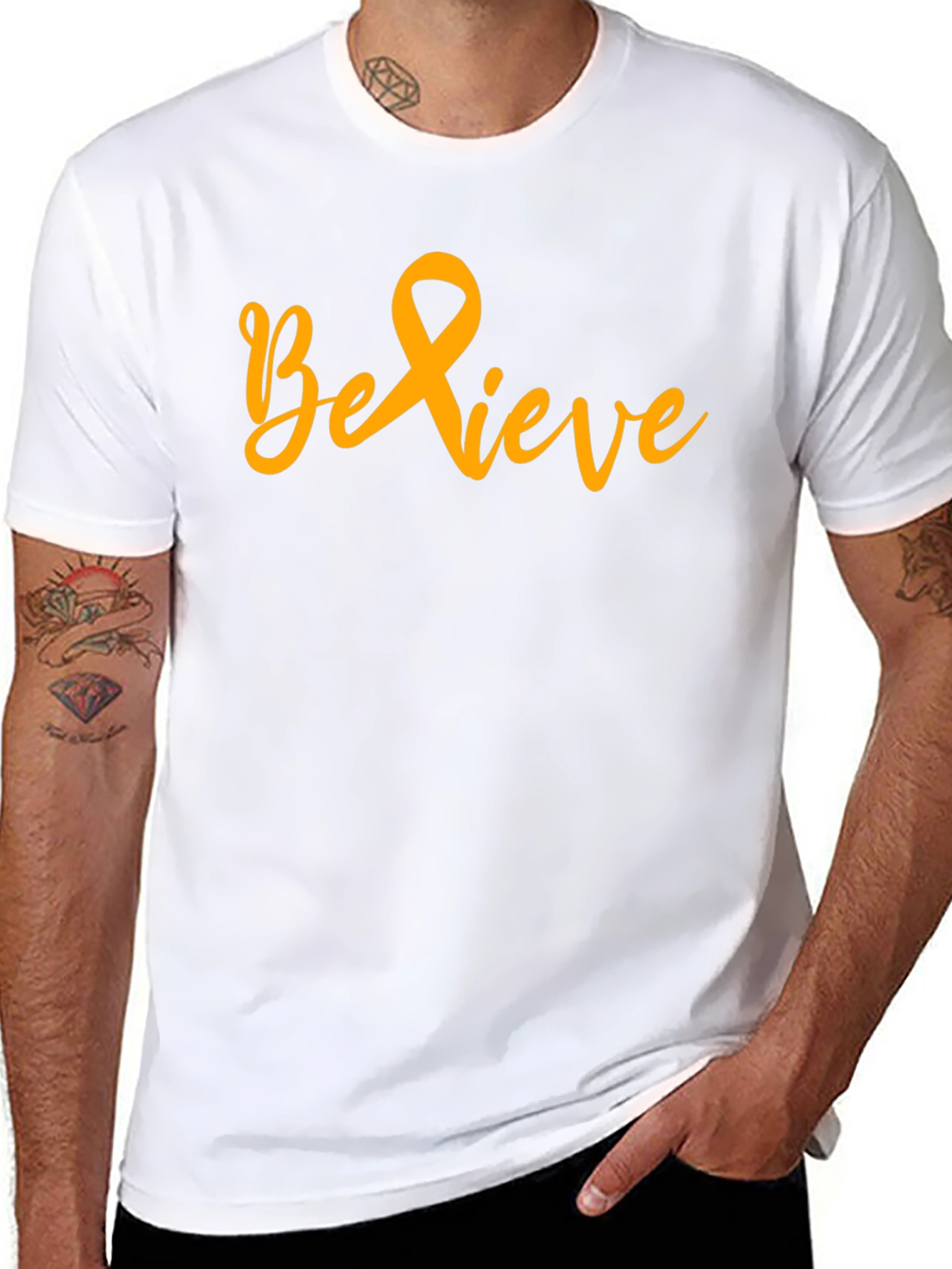 Believe Gold Ribbon Black T-Shirt
