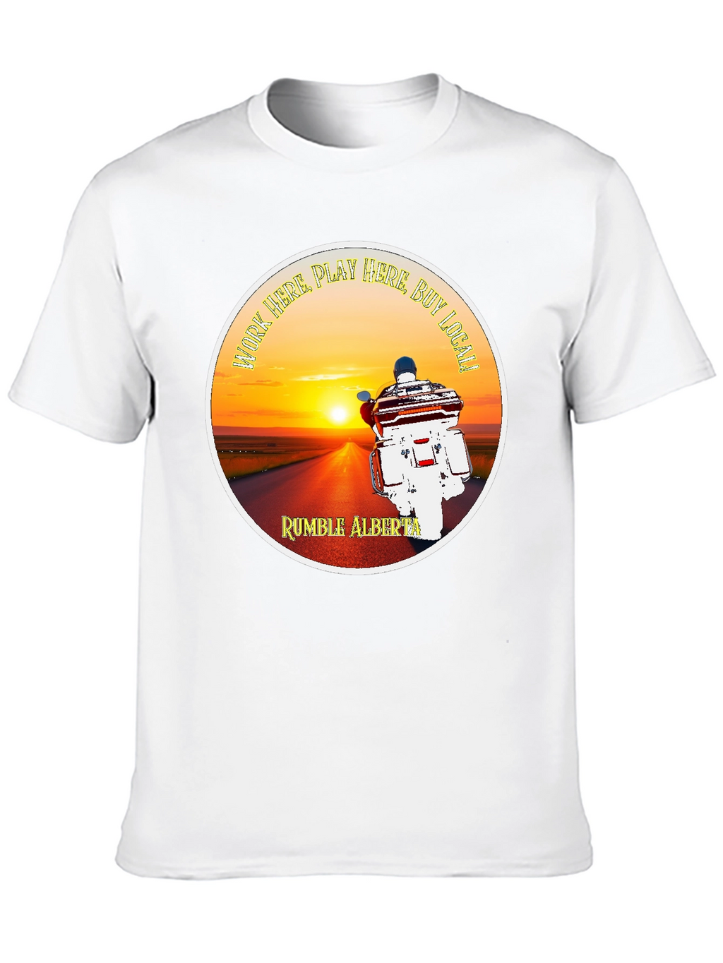 Rumble Alberta T-Shirt Motorcycle Sunset Design