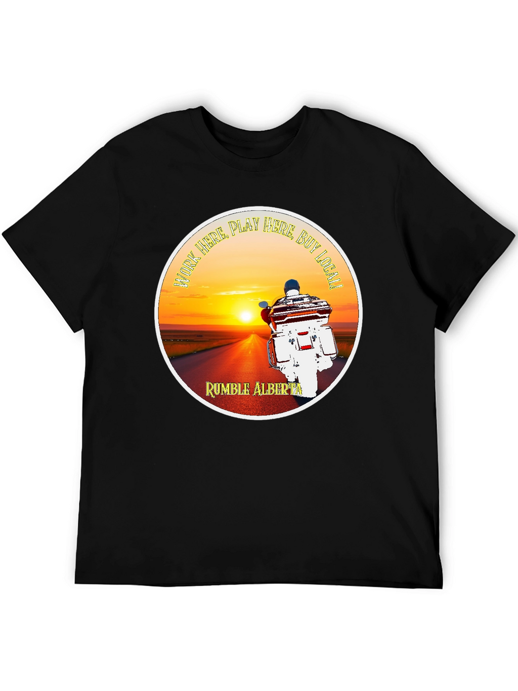 Rumble Alberta T-Shirt Motorcycle Sunset Design