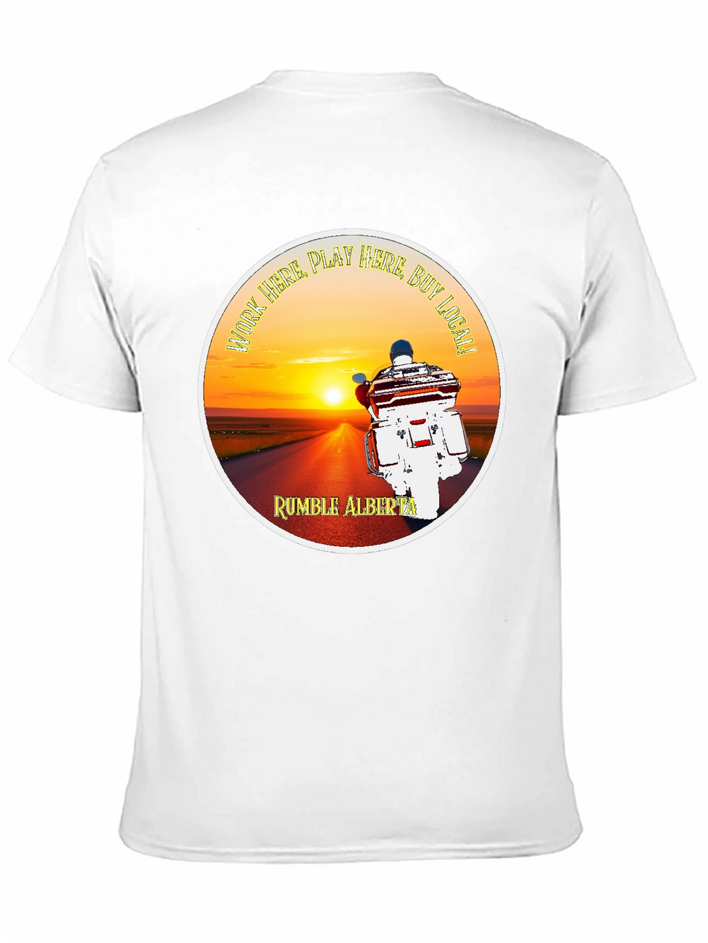 Rumble Alberta T-Shirt Motorcycle Sunset Design