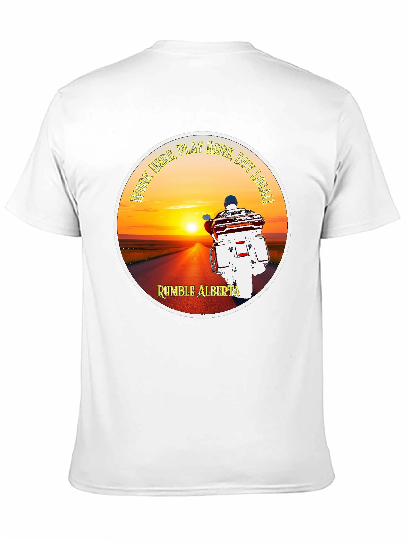 Rumble Alberta T-Shirt Motorcycle Sunset Design