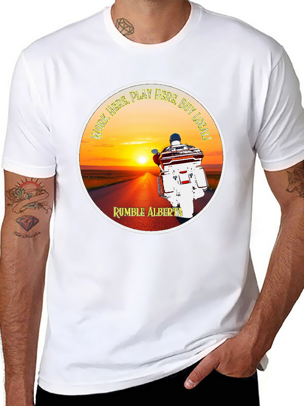 Rumble Alberta T-Shirt Motorcycle Sunset Design