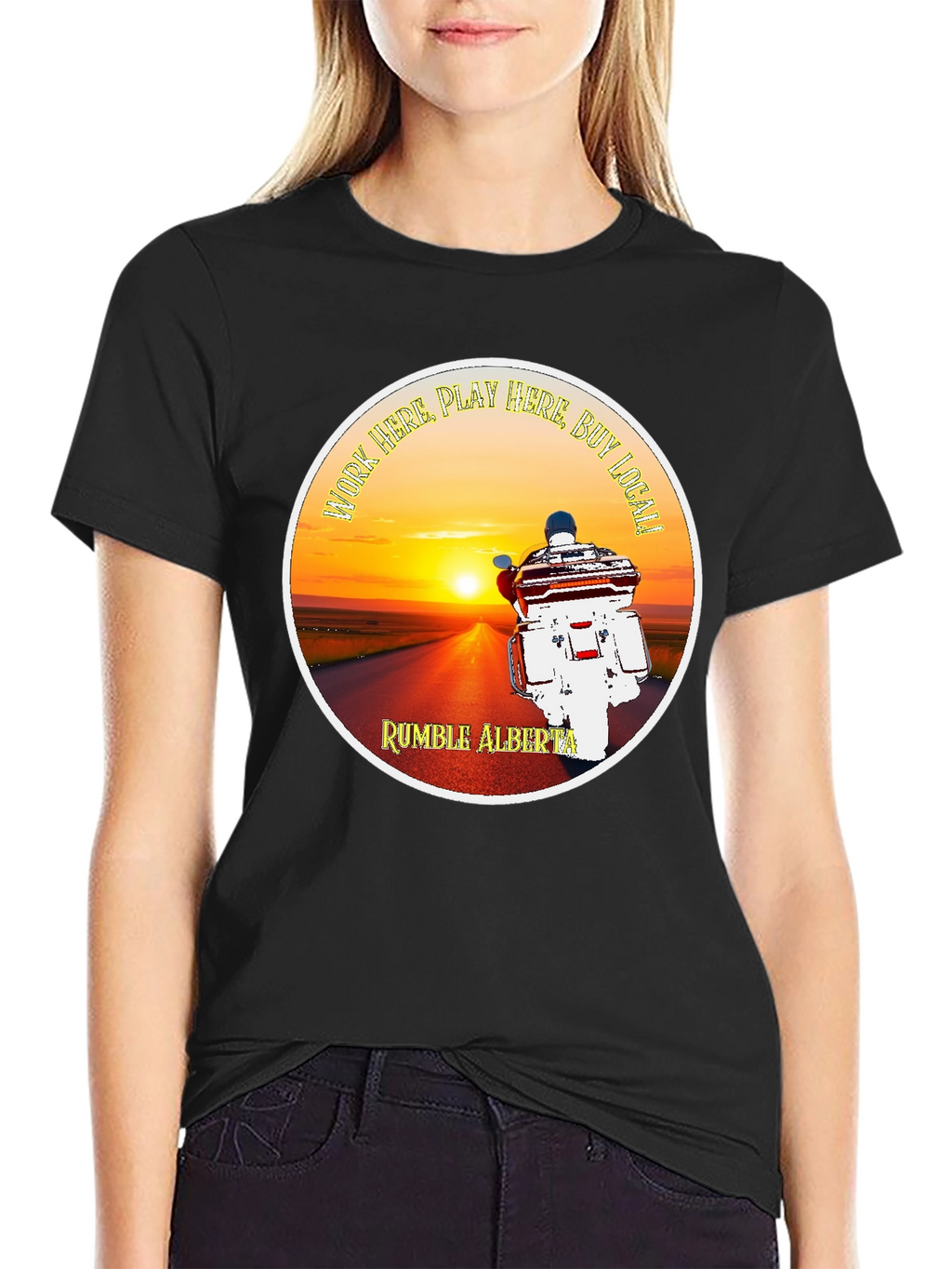 Rumble Alberta T-Shirt Motorcycle Sunset Design