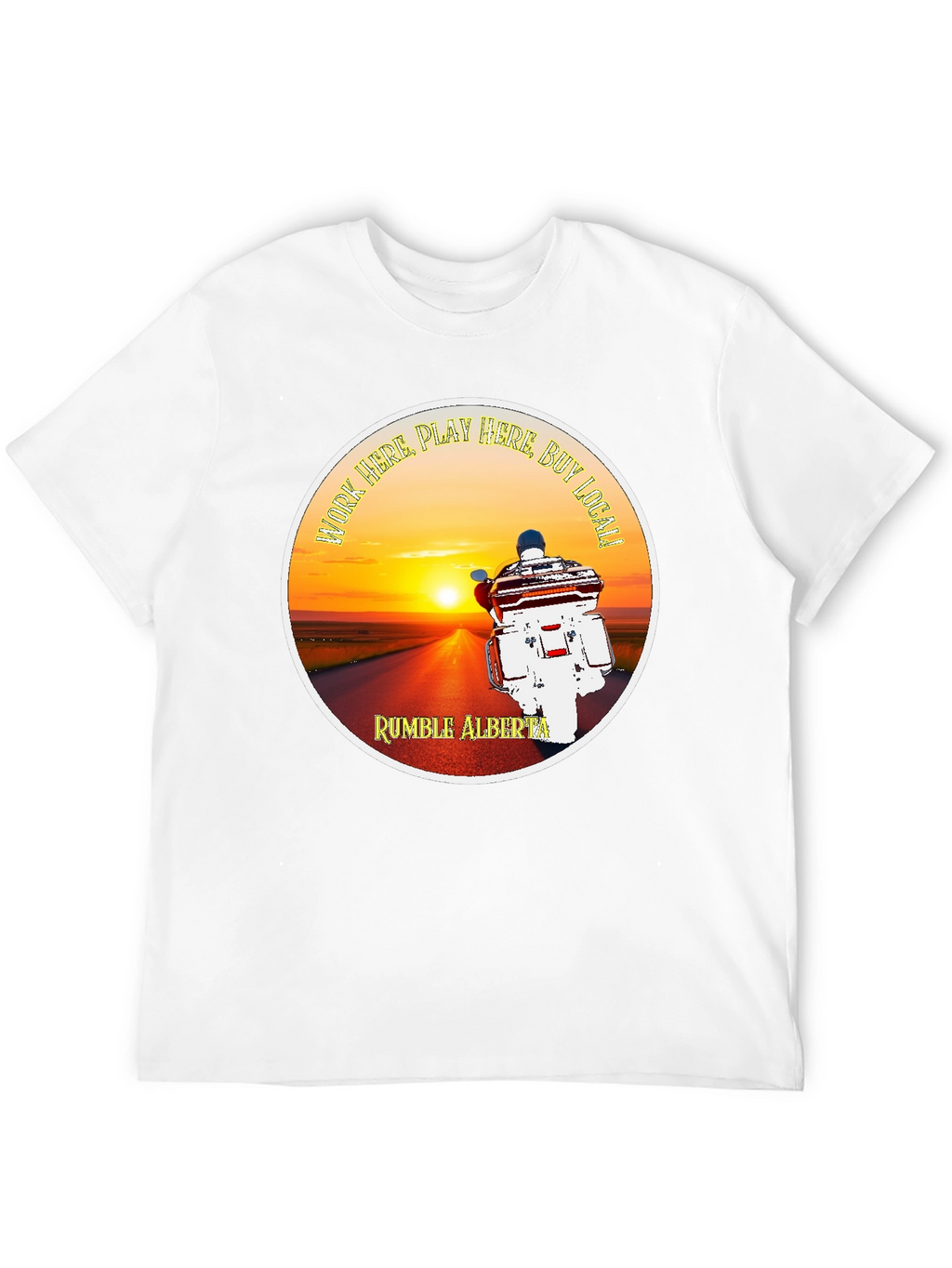 Rumble Alberta T-Shirt Motorcycle Sunset Design