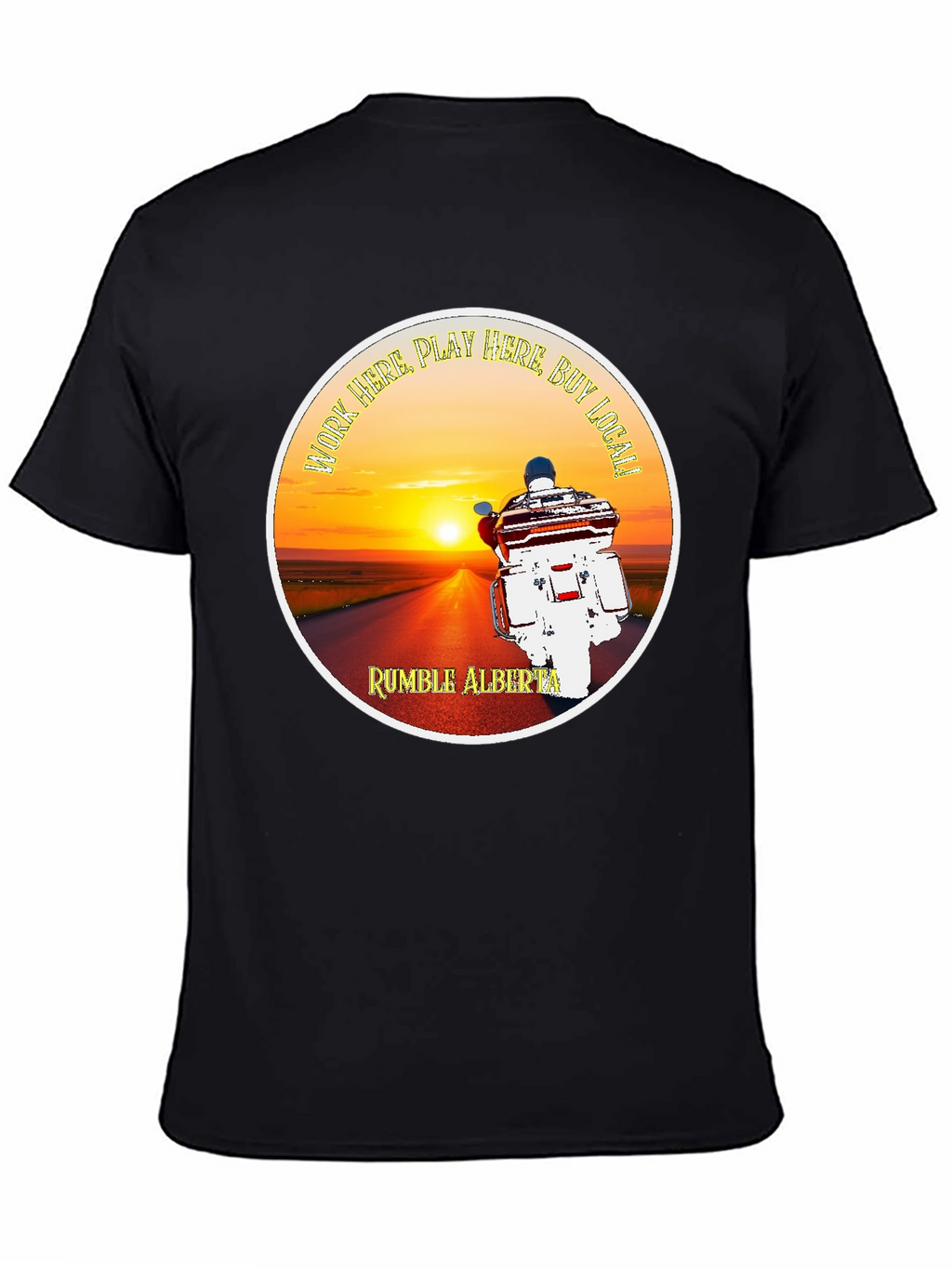 Rumble Alberta T-Shirt Motorcycle Sunset Design