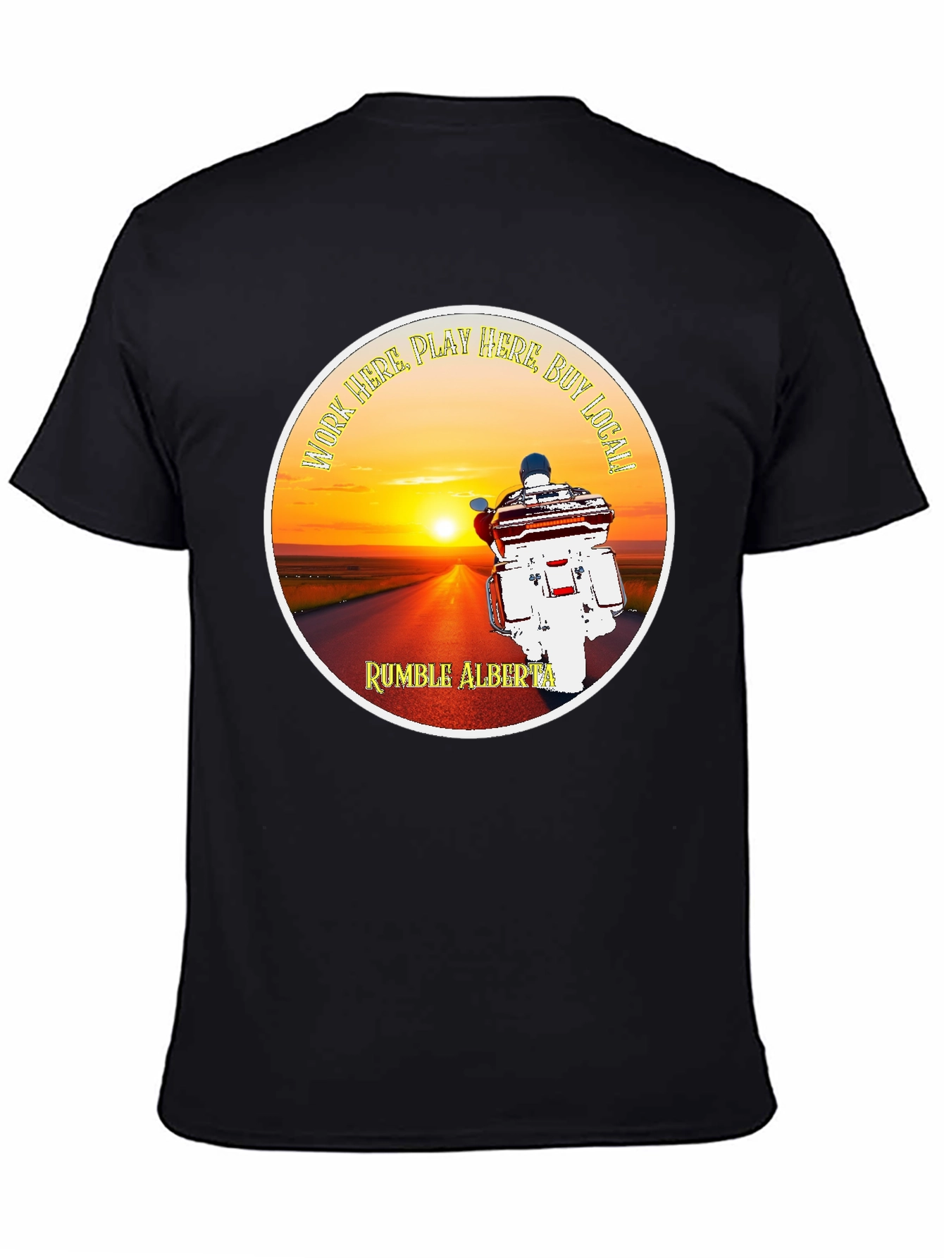 Rumble Alberta T-Shirt Motorcycle Sunset Design