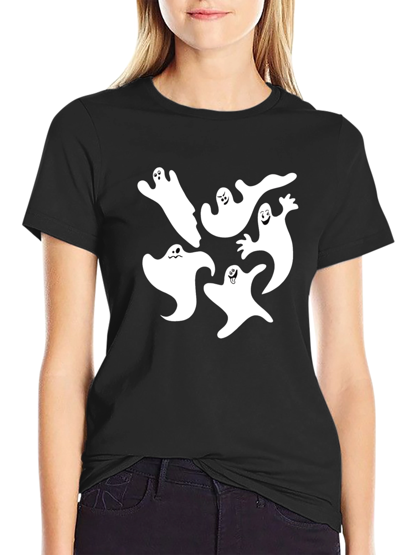 Spooky Ghost Graphic Tee - Black Cotton Blend Shirt