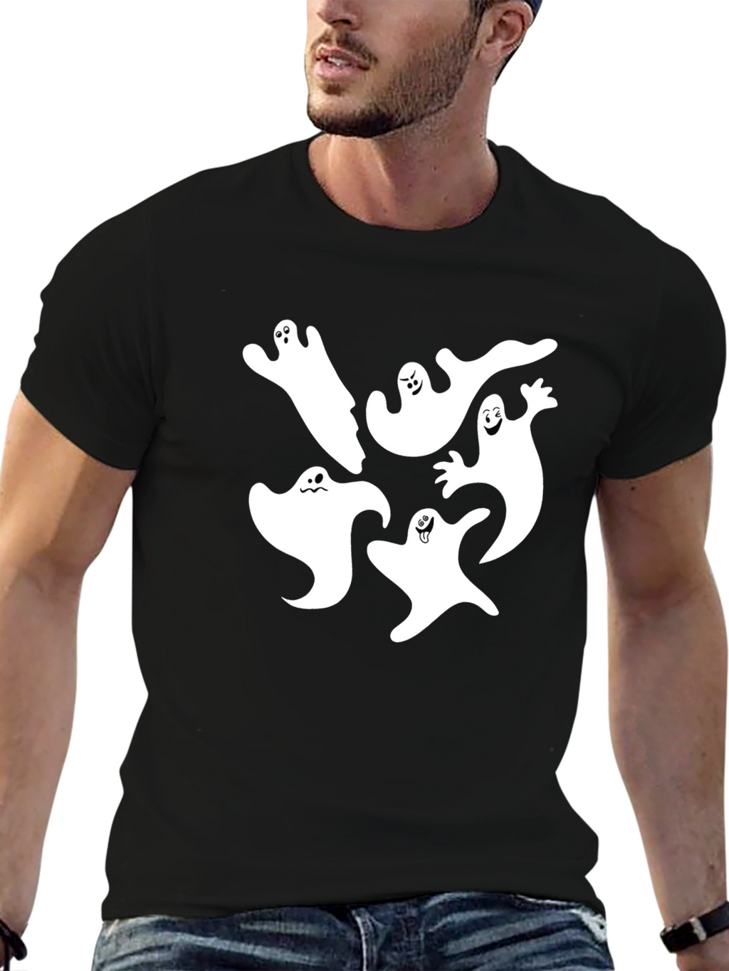 Spooky Ghost Graphic Tee - Black Cotton Blend Shirt
