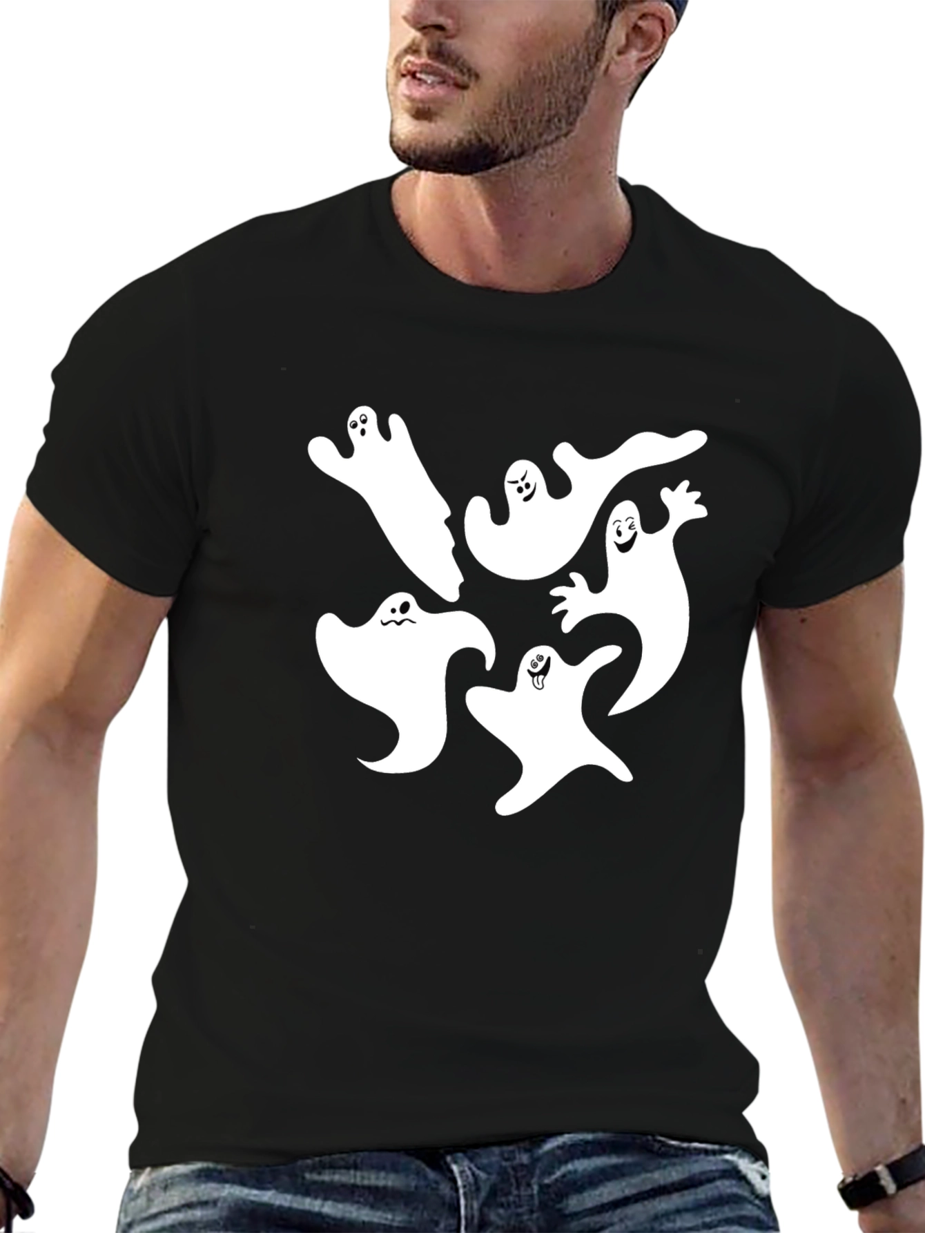 Spooky Ghost Graphic Tee - Black Cotton Blend Shirt