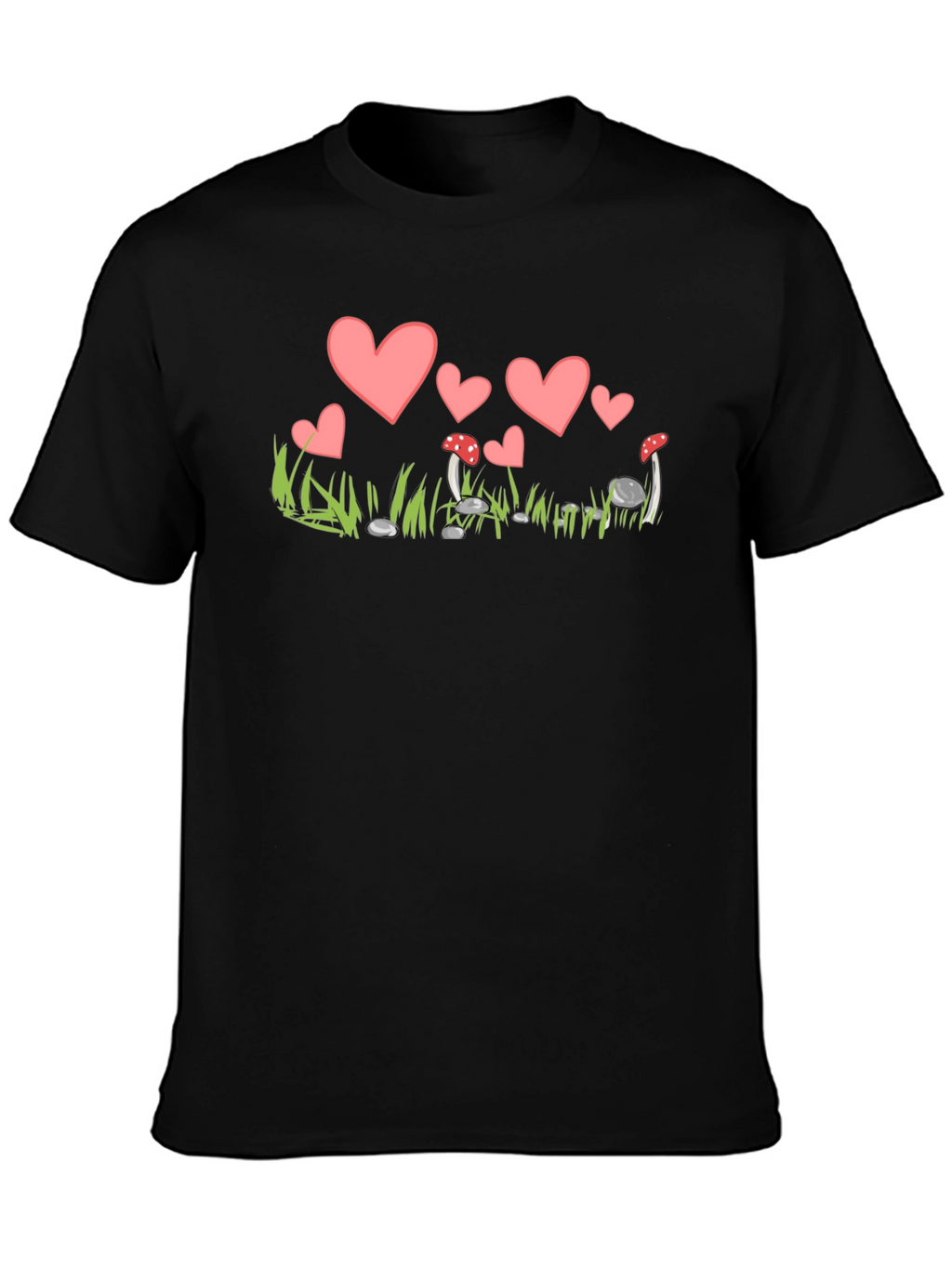 Heart and Mushroom T-Shirt - Whimsical Design