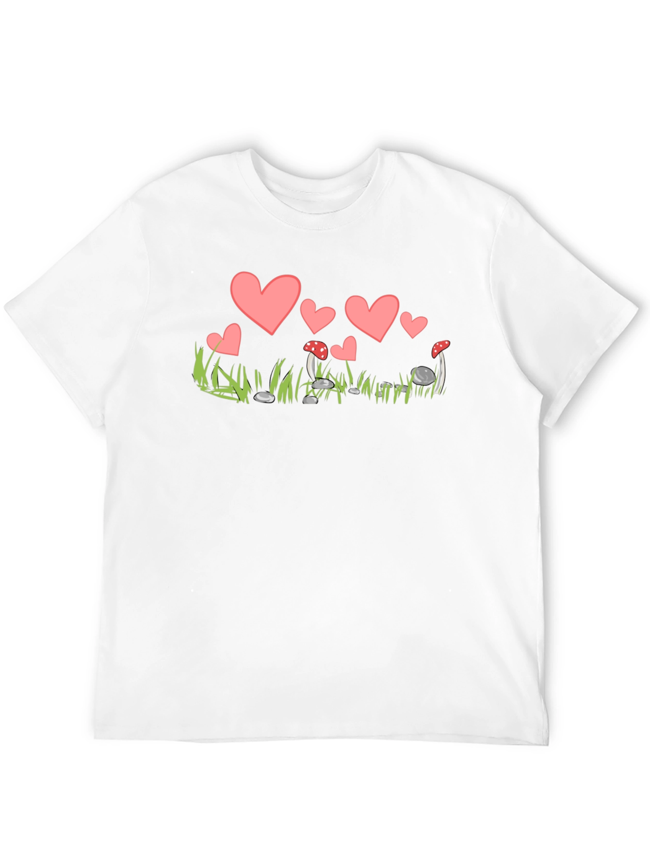 Heart and Mushroom T-Shirt - Whimsical Design