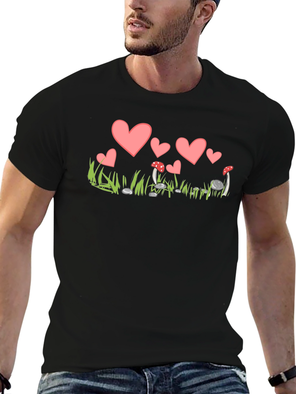 Heart and Mushroom T-Shirt - Whimsical Design