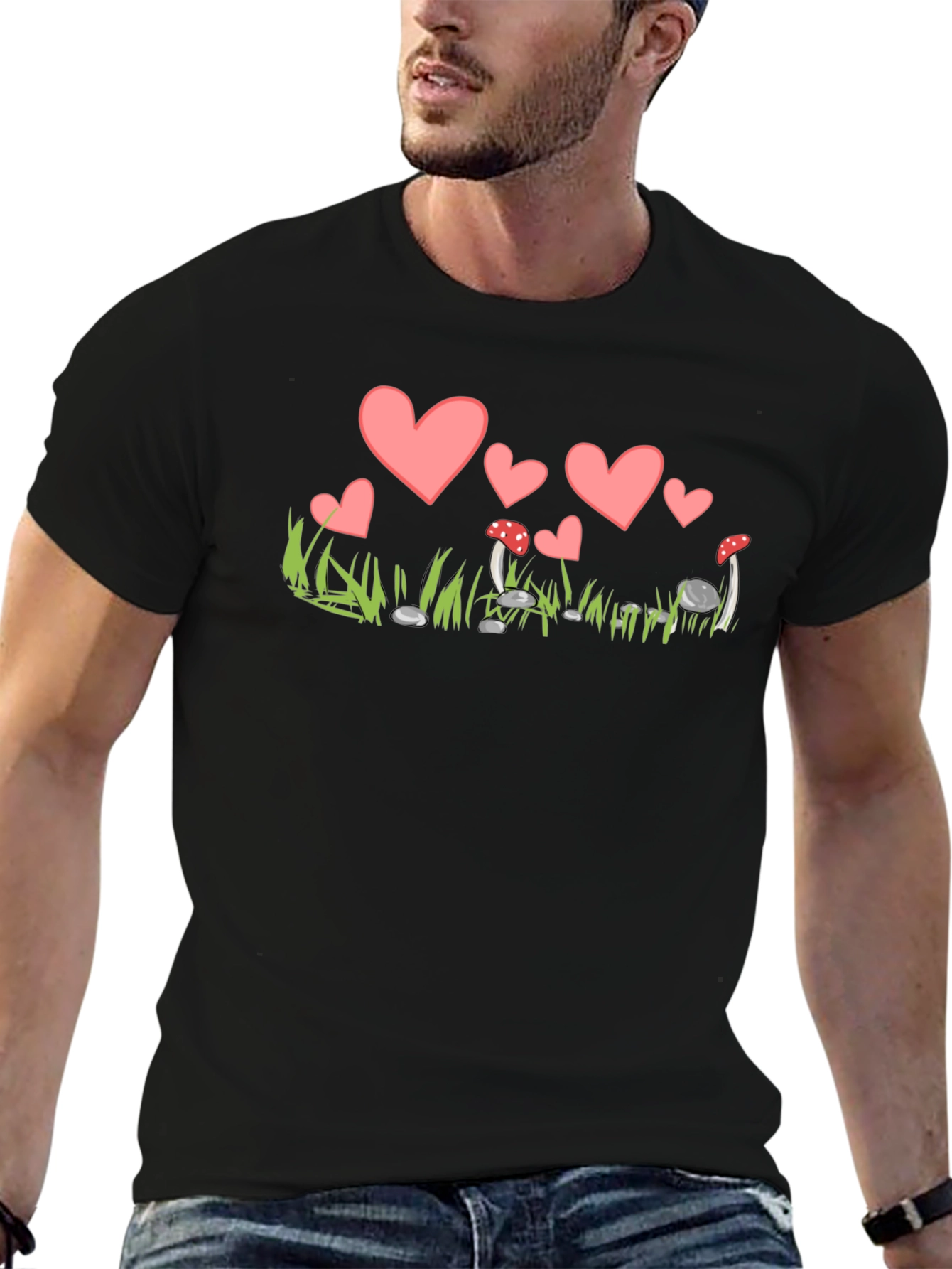 Heart and Mushroom T-Shirt - Whimsical Design