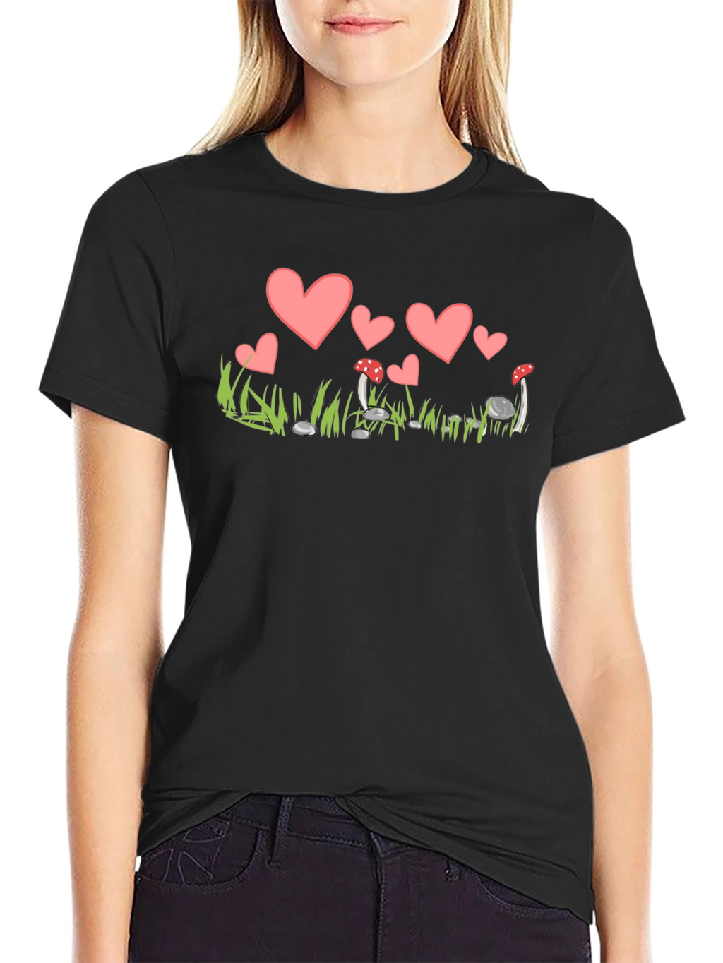 Heart and Mushroom T-Shirt - Whimsical Design