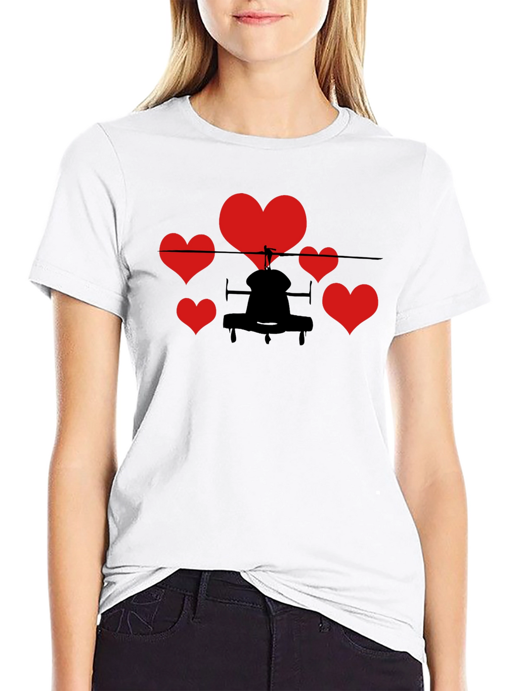 Helicopter Hearts Graphic T-Shirt - Black Cotton Tee