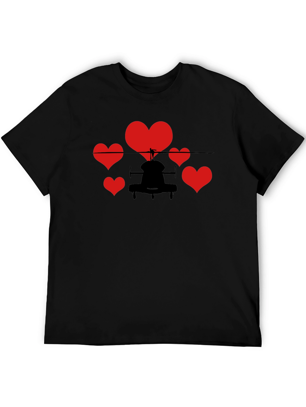 Helicopter Hearts Graphic T-Shirt - Black Cotton Tee