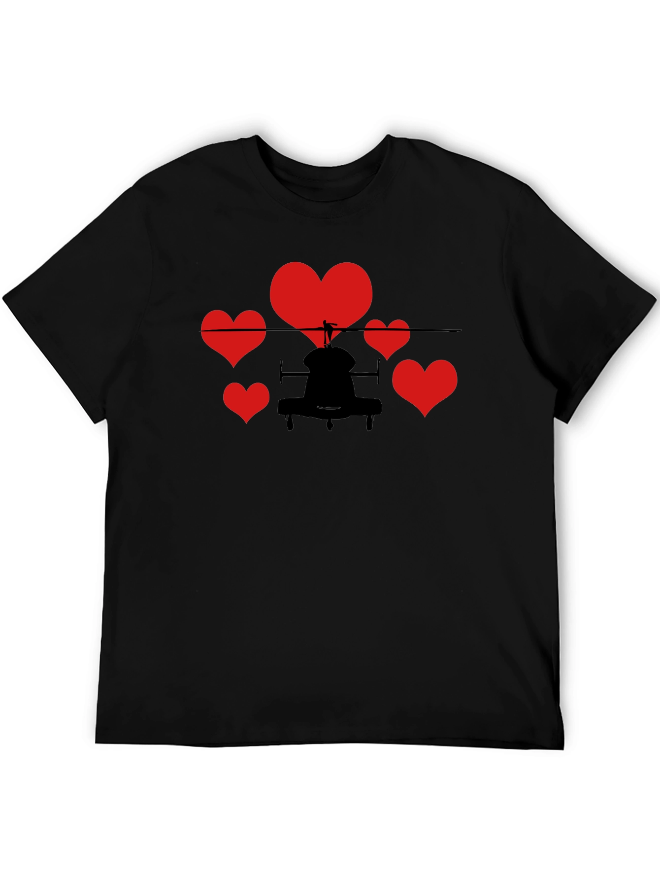 Helicopter Hearts Graphic T-Shirt - Black Cotton Tee