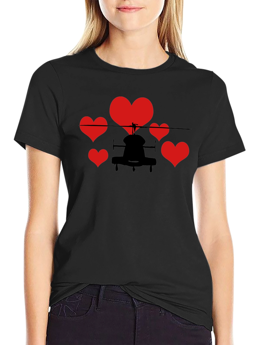 Helicopter Hearts Graphic T-Shirt - Black Cotton Tee