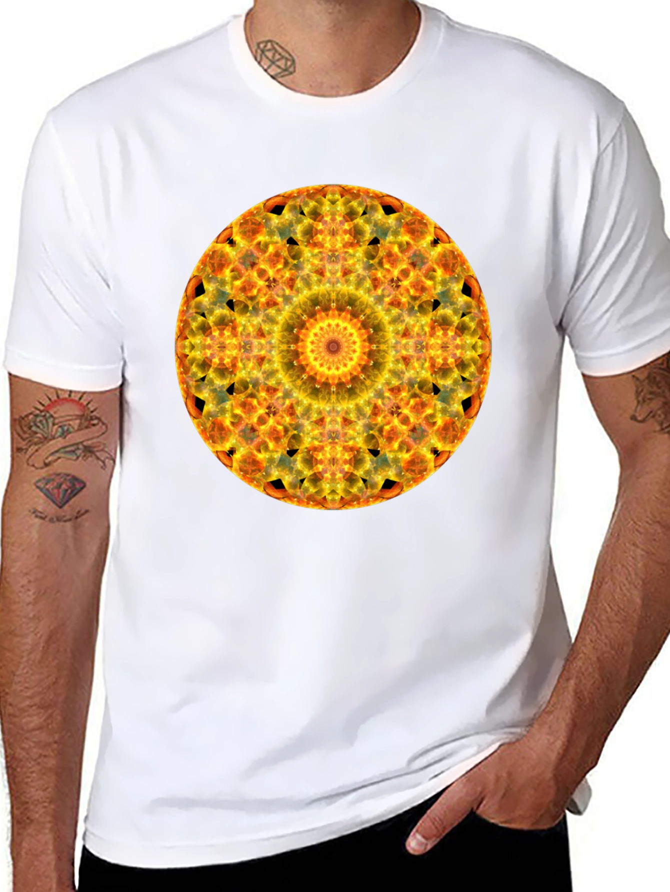 Fiery Mandala Graphic Tee - Bold Statement Shirt