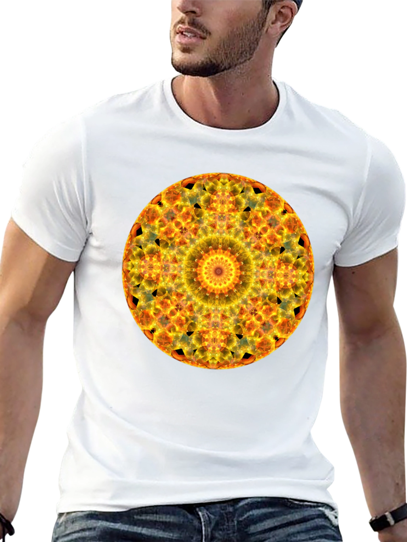 Fiery Mandala Graphic Tee - Bold Statement Shirt