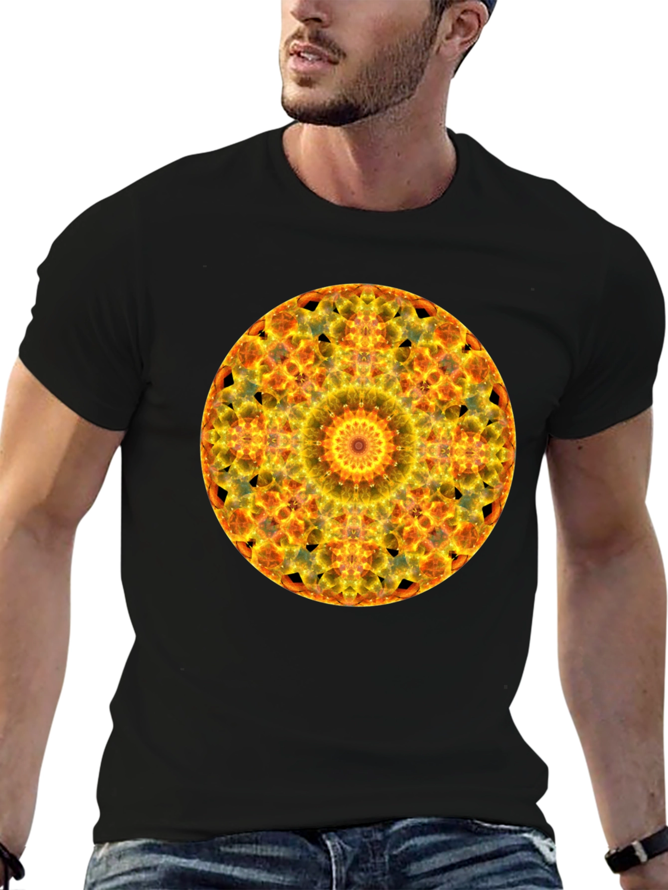 Fiery Mandala Graphic Tee - Bold Statement Shirt