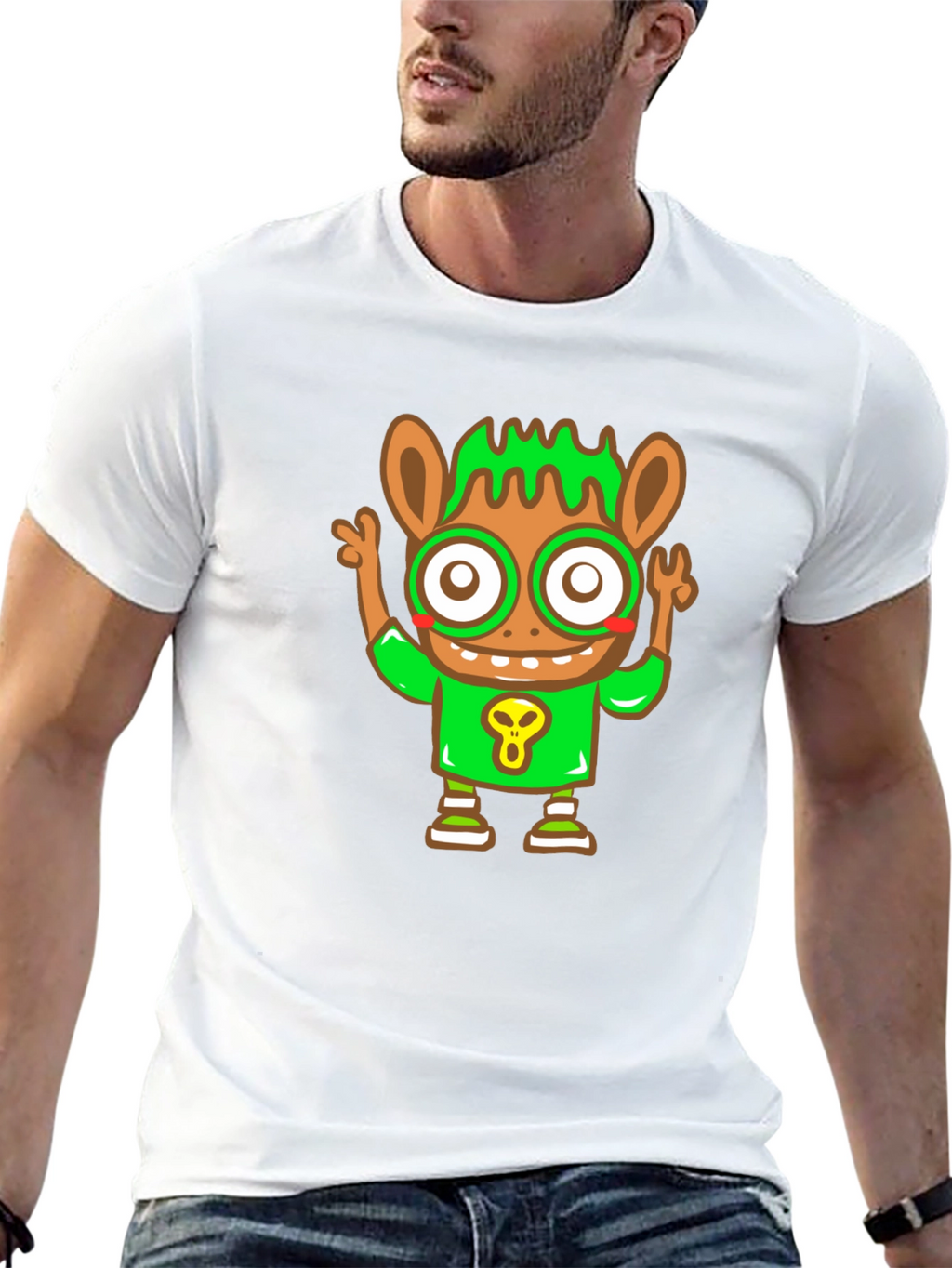 Cartoon Character Graphic Tee - Black Cotton Blend