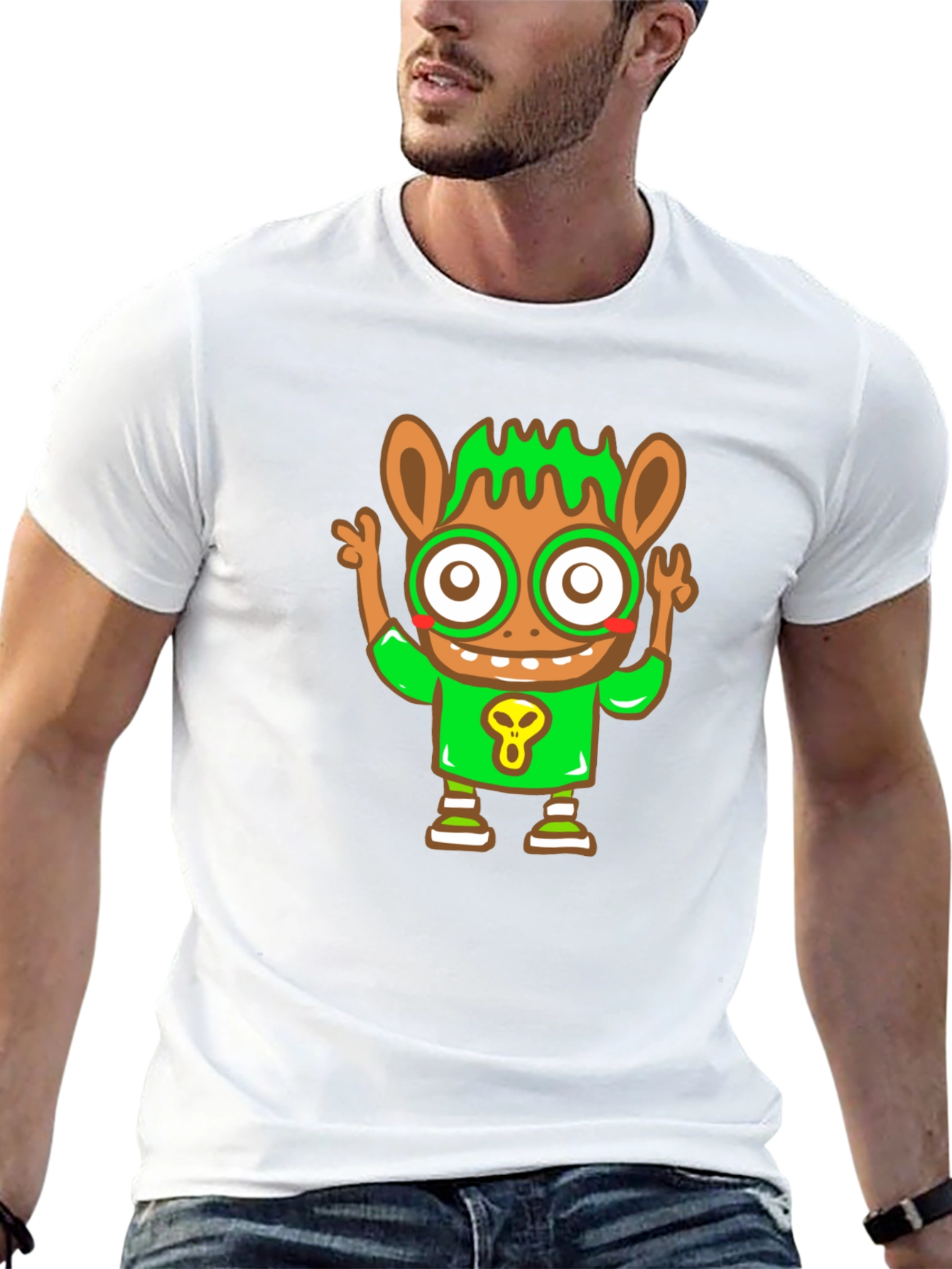 Cartoon Character Graphic Tee - Black Cotton Blend