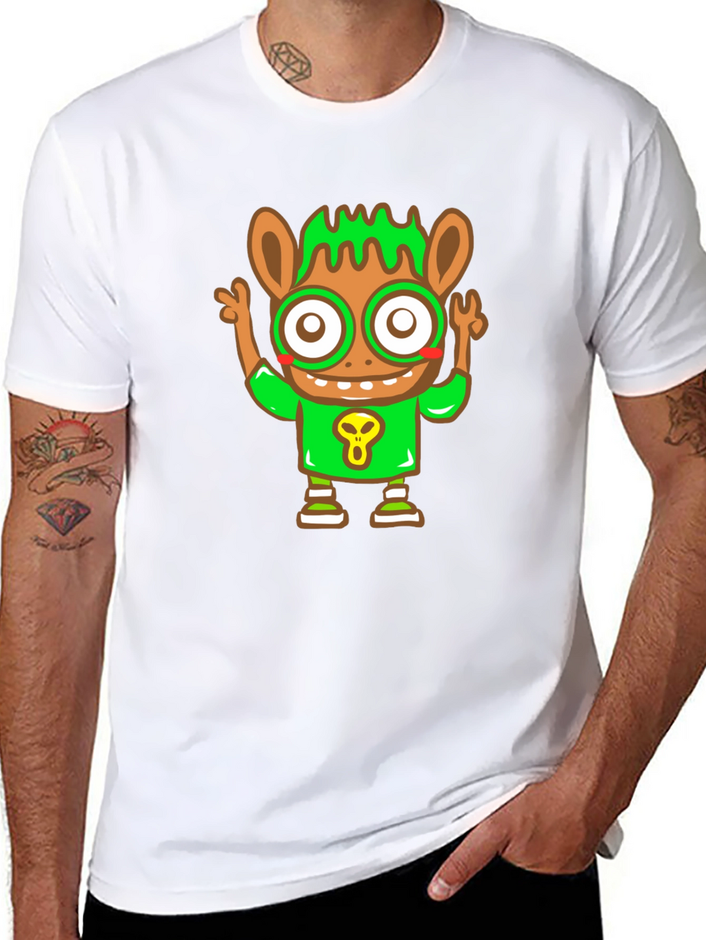 Cartoon Character Graphic Tee - Black Cotton Blend