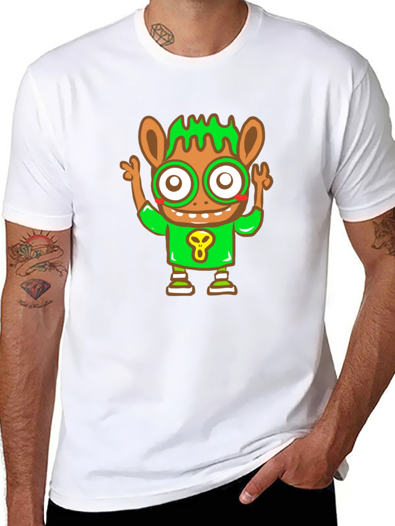 Cartoon Character Graphic Tee - Black Cotton Blend