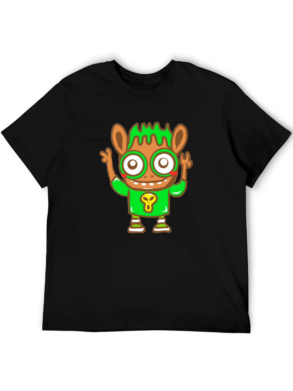 Cartoon Character Graphic Tee - Black Cotton Blend