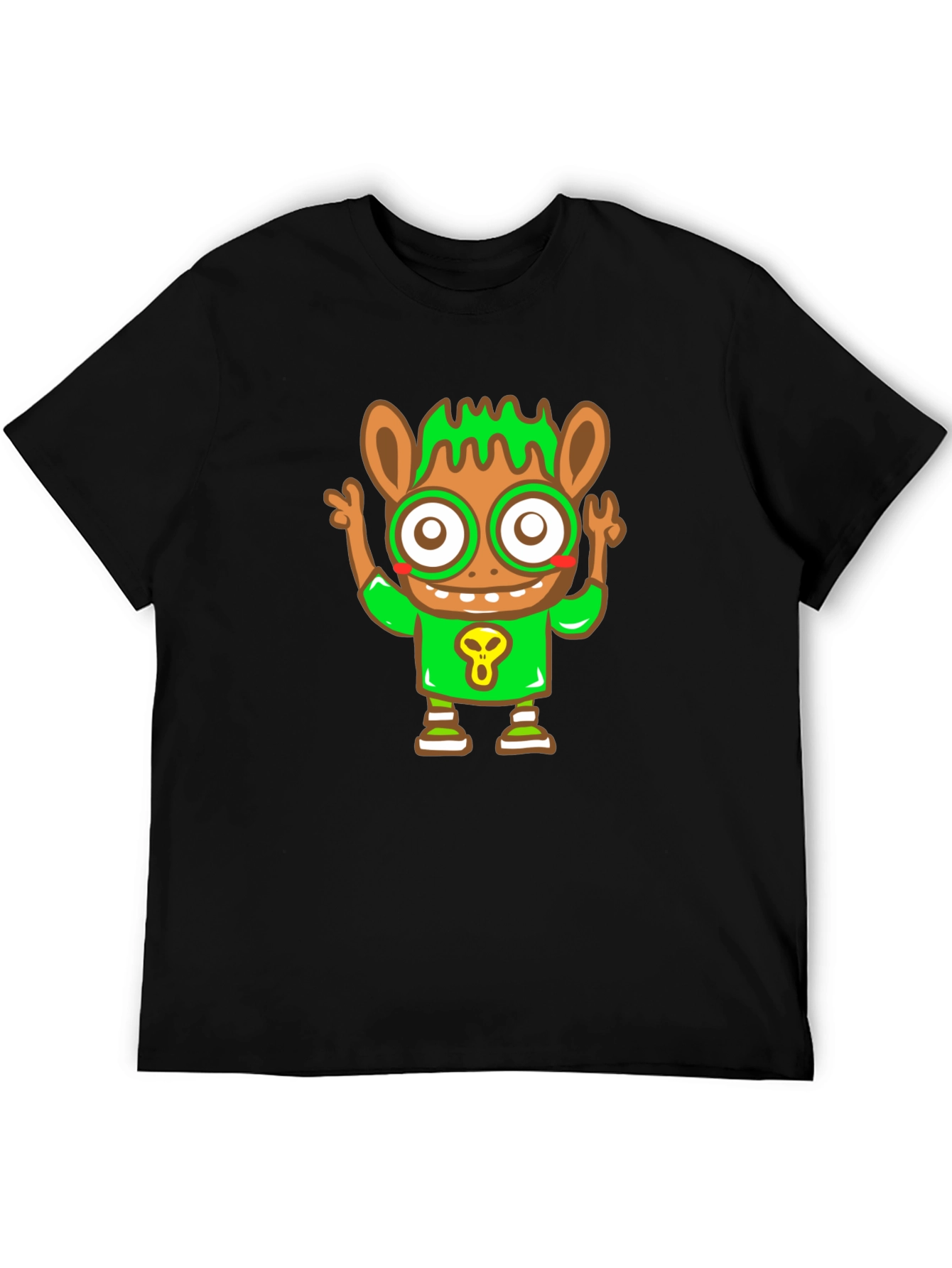 Cartoon Character Graphic Tee - Black Cotton Blend