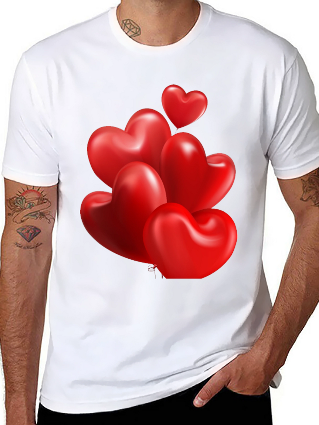Heart Balloons Graphic Print Black T-Shirt