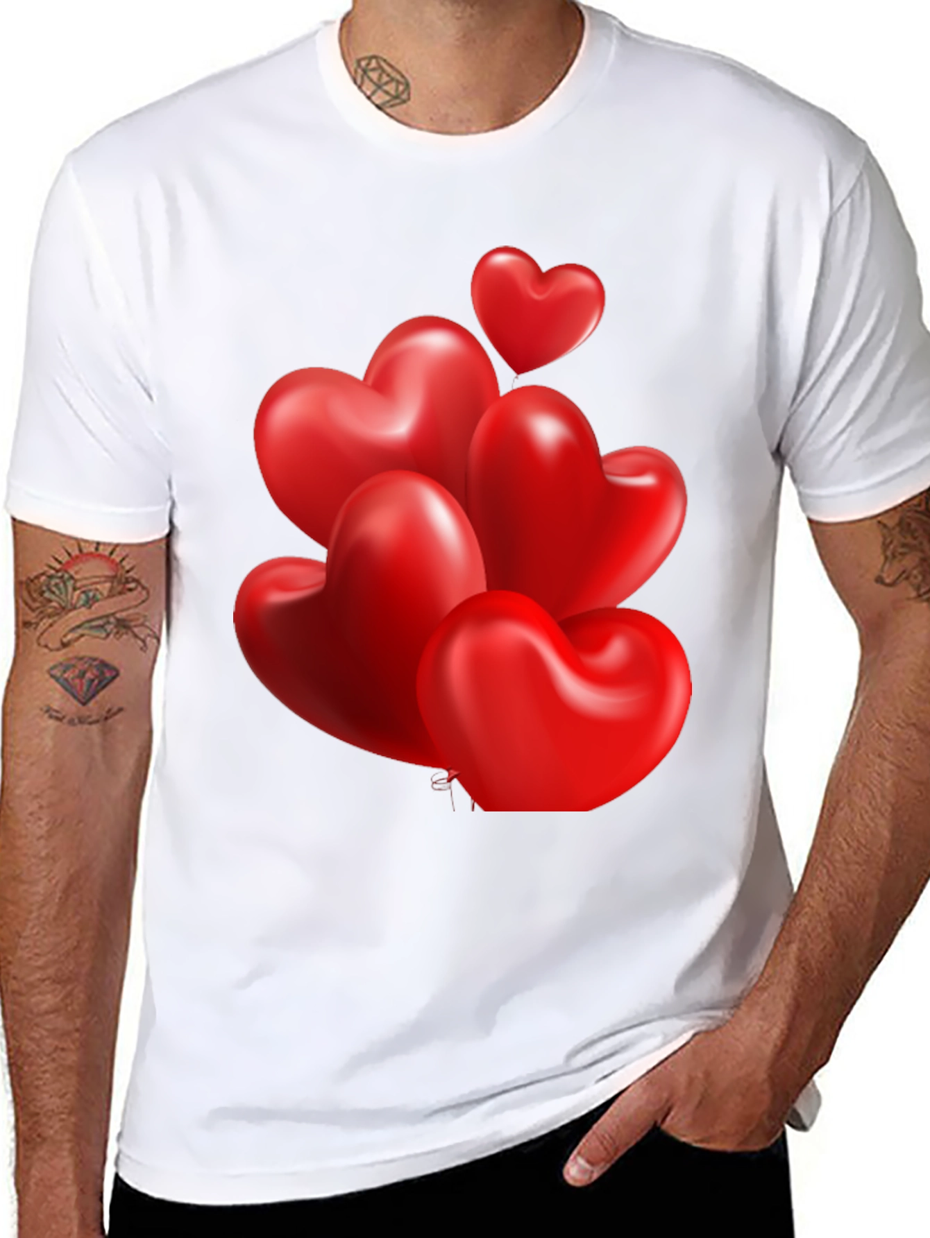 Heart Balloons Graphic Print Black T-Shirt