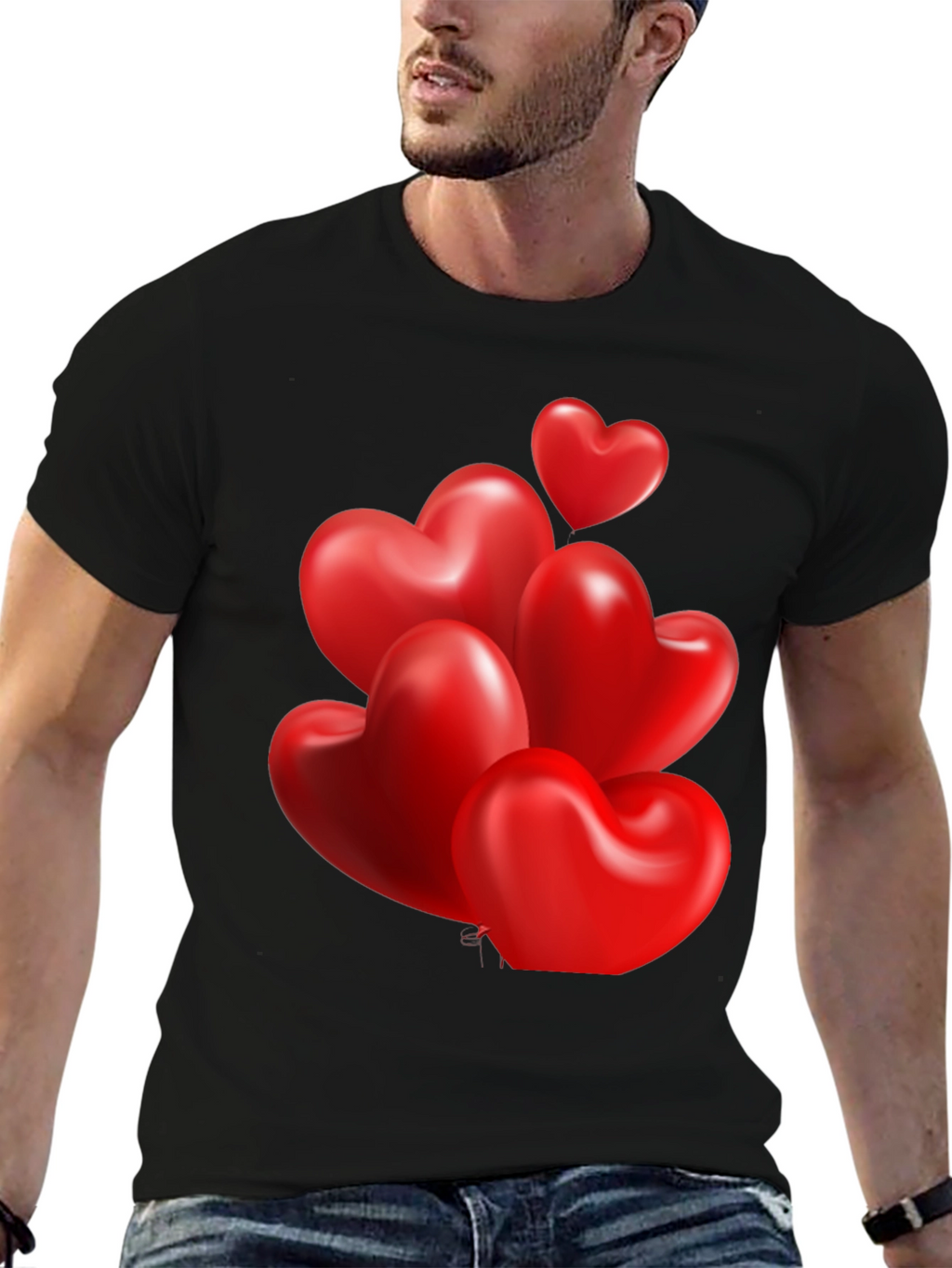 Heart Balloons Graphic Print Black T-Shirt