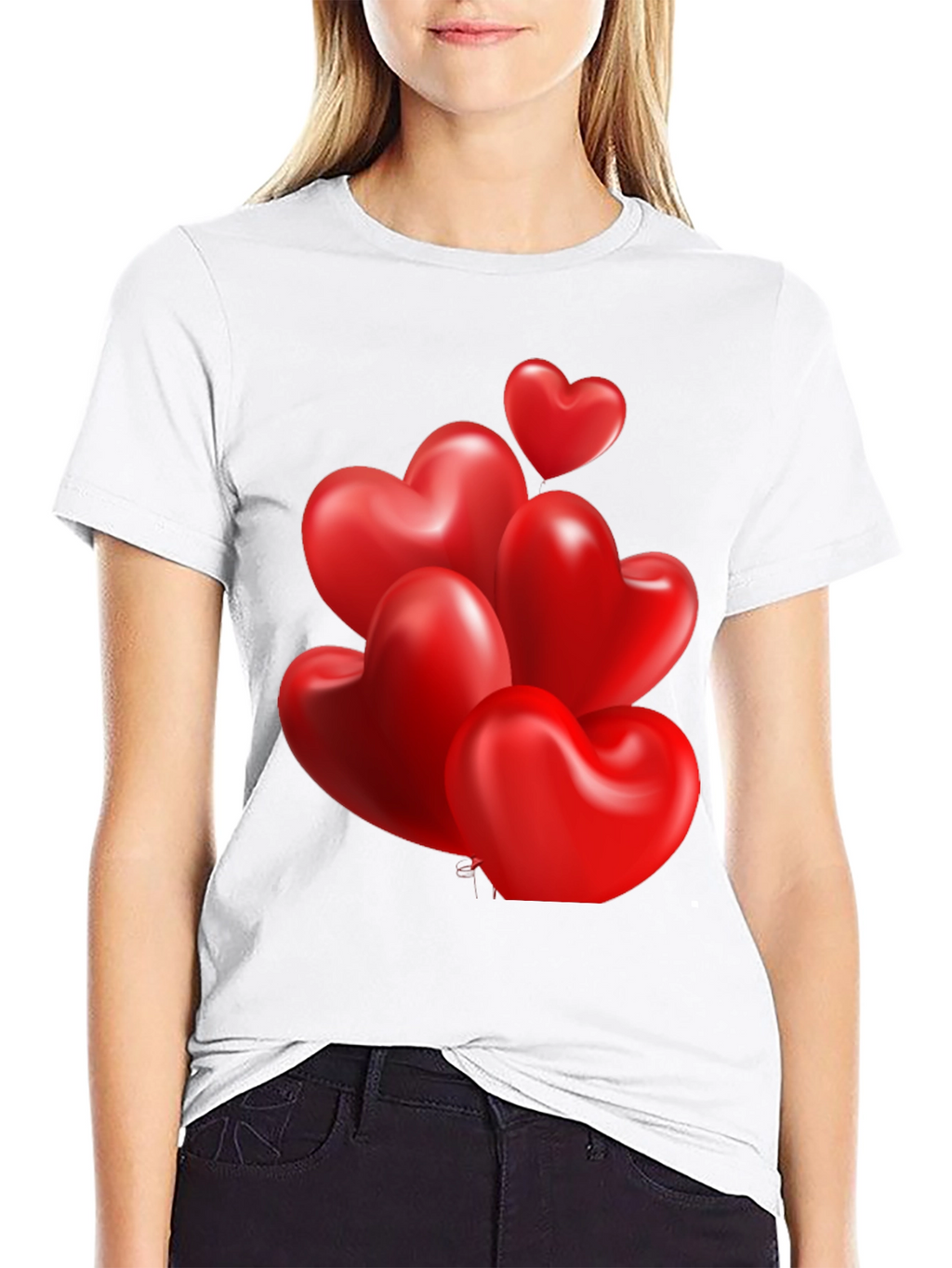 Heart Balloons Graphic Print Black T-Shirt