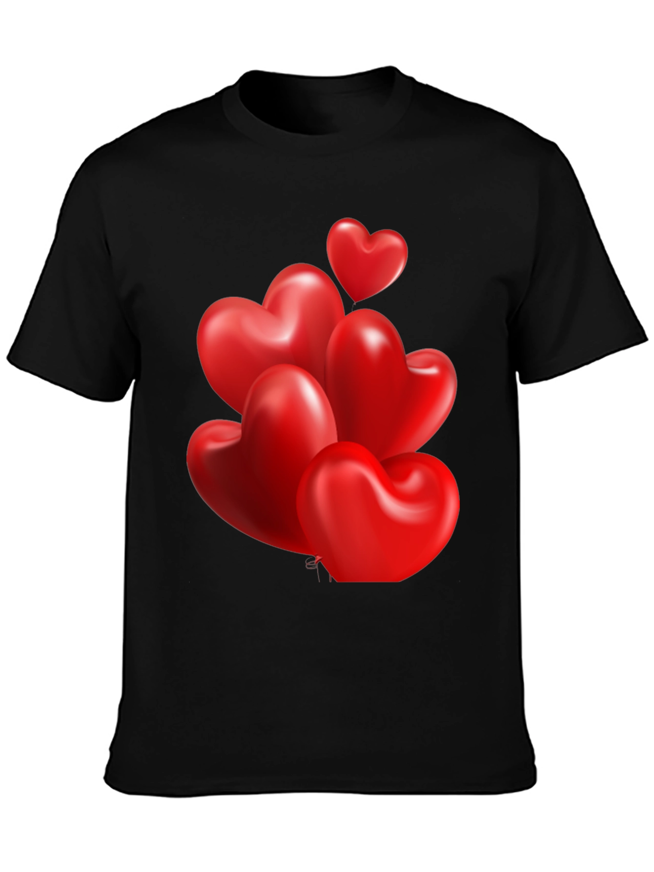 Heart Balloons Graphic Print Black T-Shirt