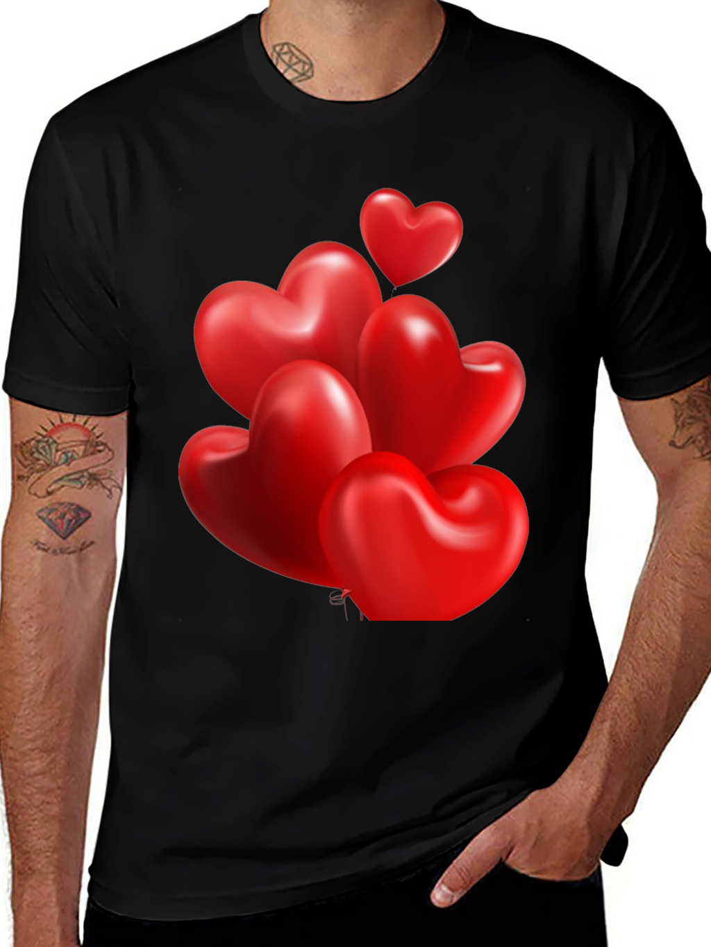 Heart Balloons Graphic Print Black T-Shirt