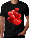 Heart Balloons Graphic Print Black T-Shirt