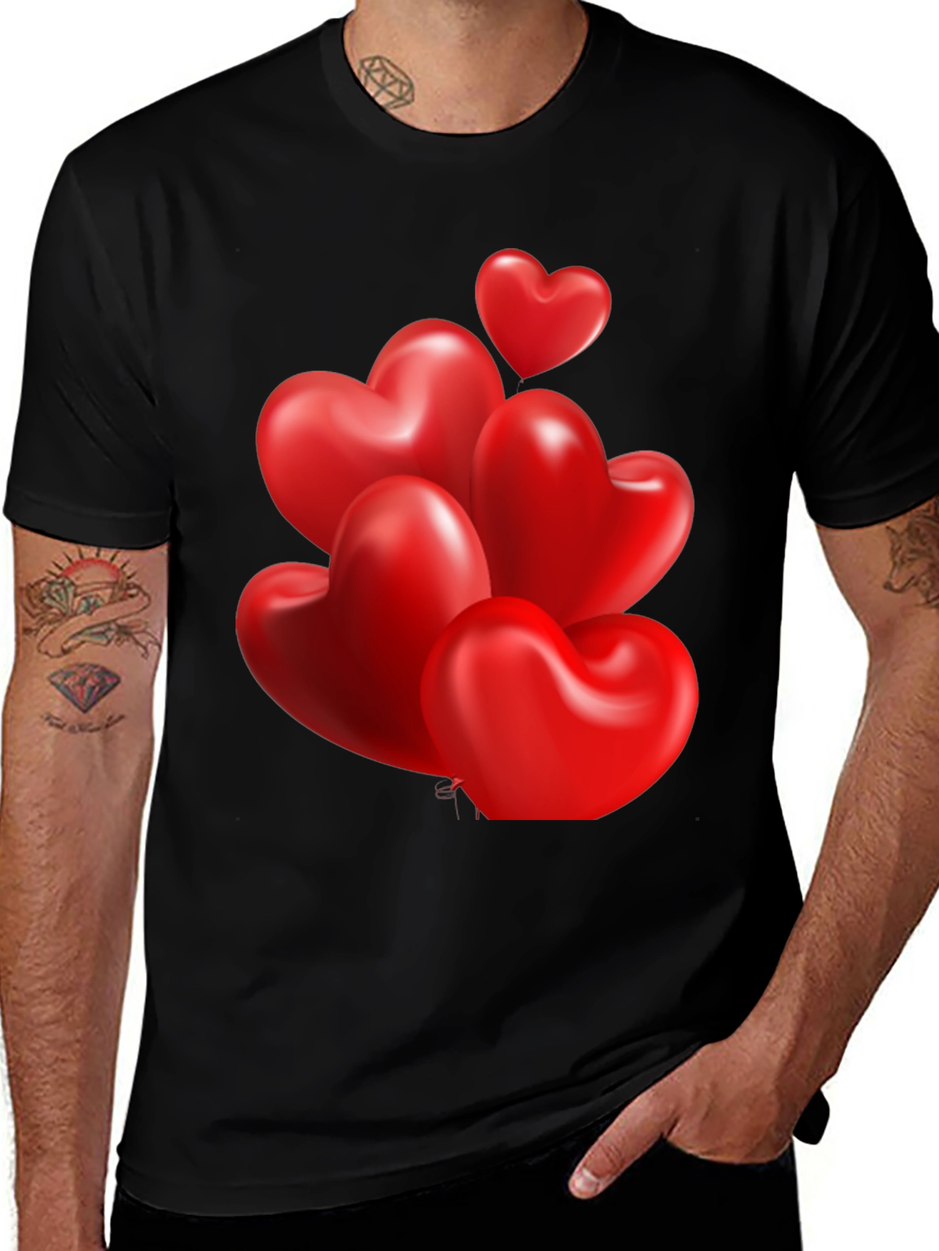 Heart Balloons Graphic Print Black T-Shirt