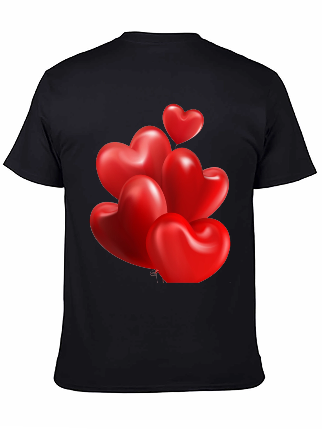 Heart Balloons Graphic Print Black T-Shirt