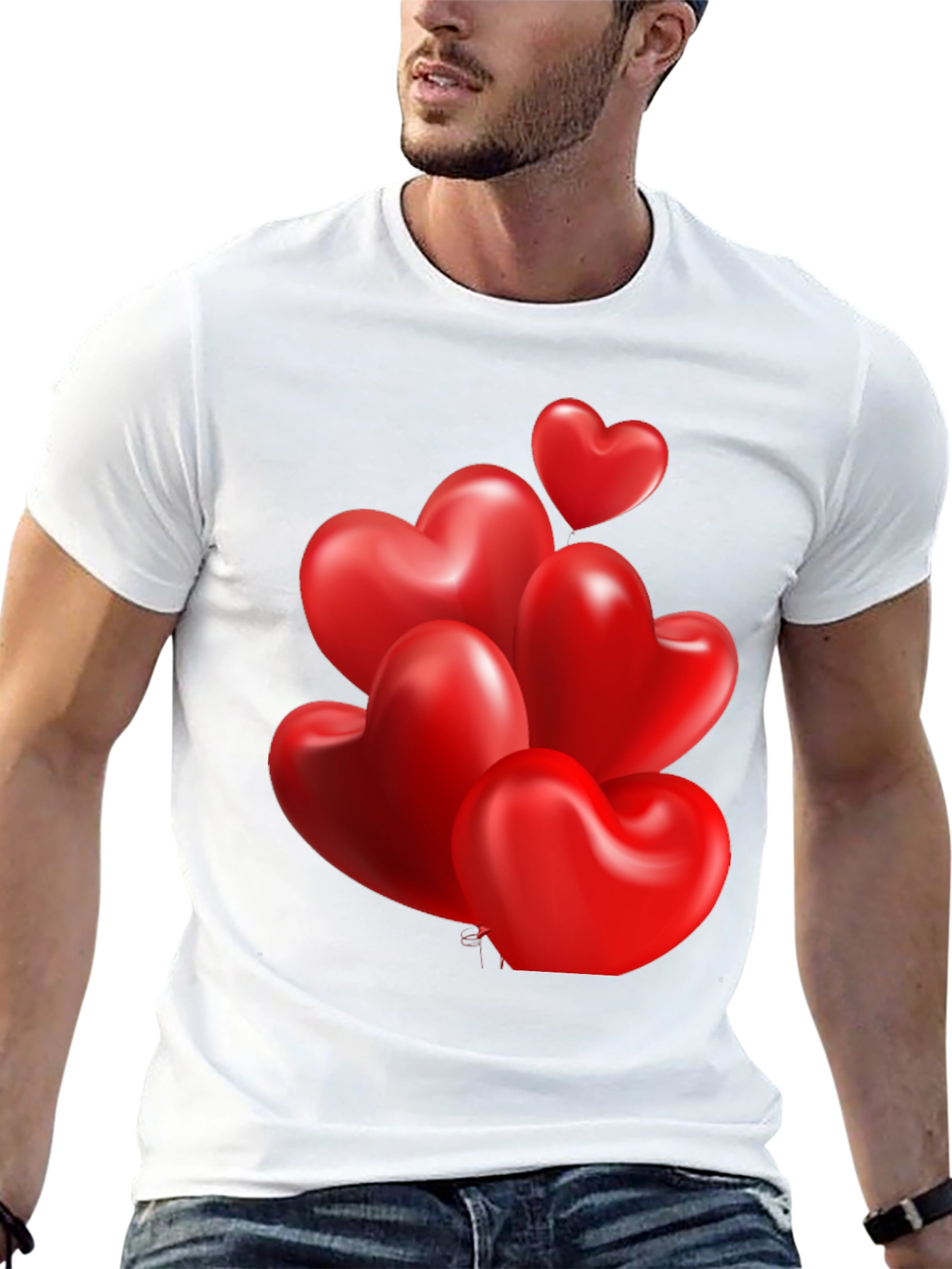 Heart Balloons Graphic Print Black T-Shirt