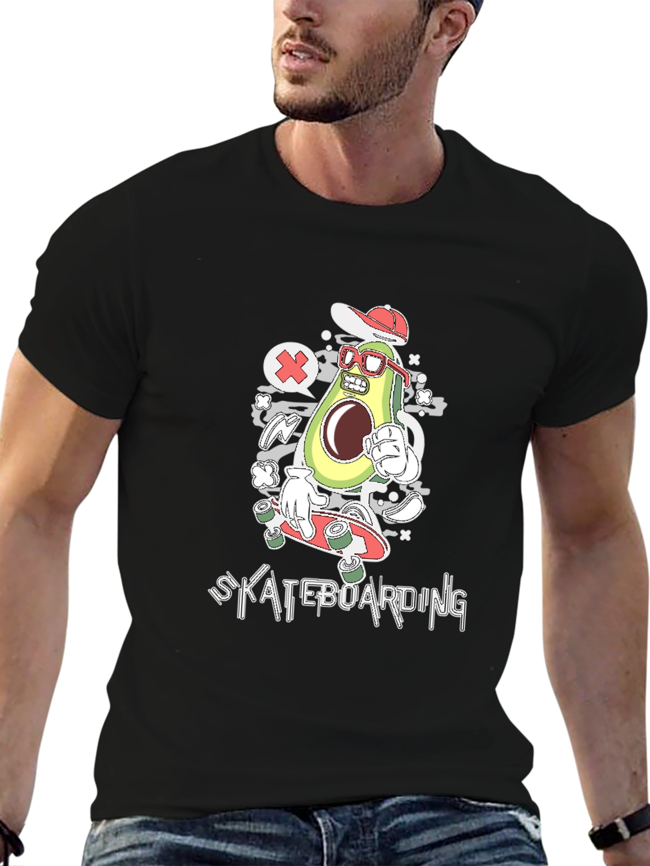 Skateboarding Avocado Graphic T-Shirt
