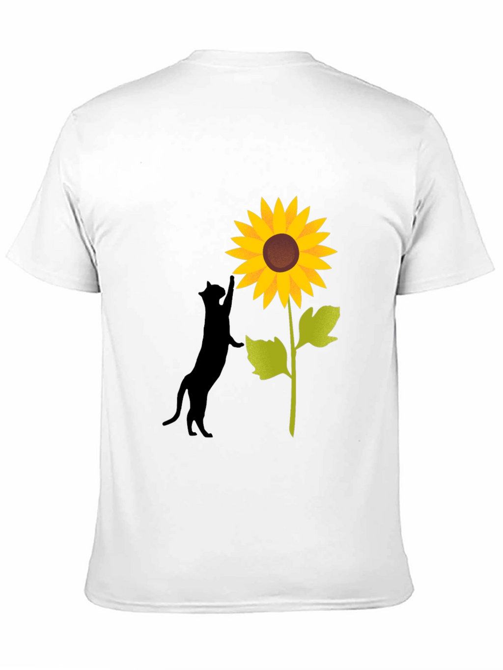 Cat and Sunflower Graphic Tee - Black Cotton Blend