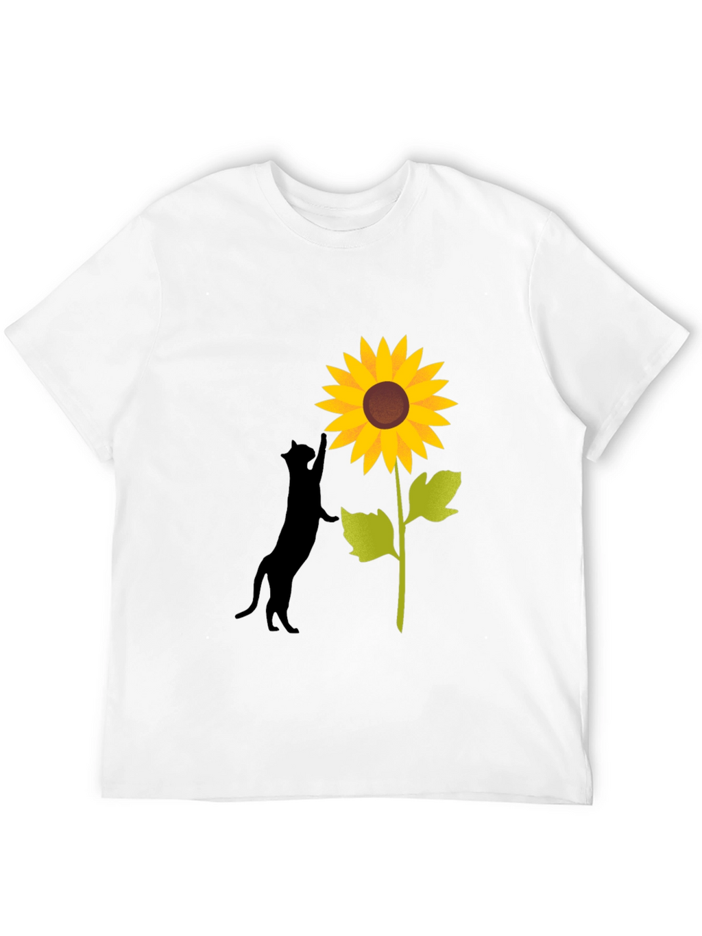 Cat and Sunflower Graphic Tee - Black Cotton Blend