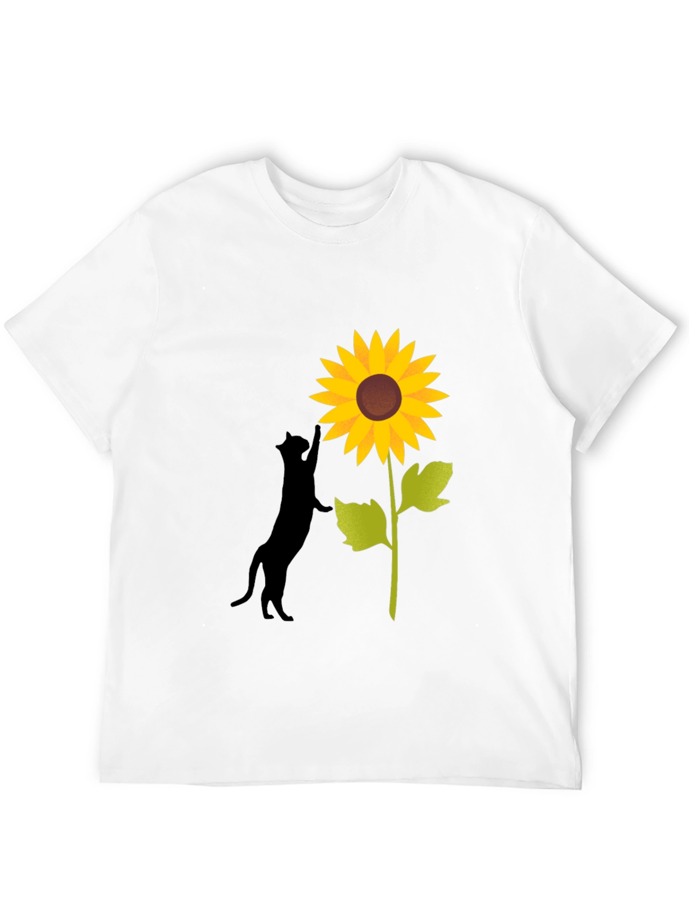 Cat and Sunflower Graphic Tee - Black Cotton Blend