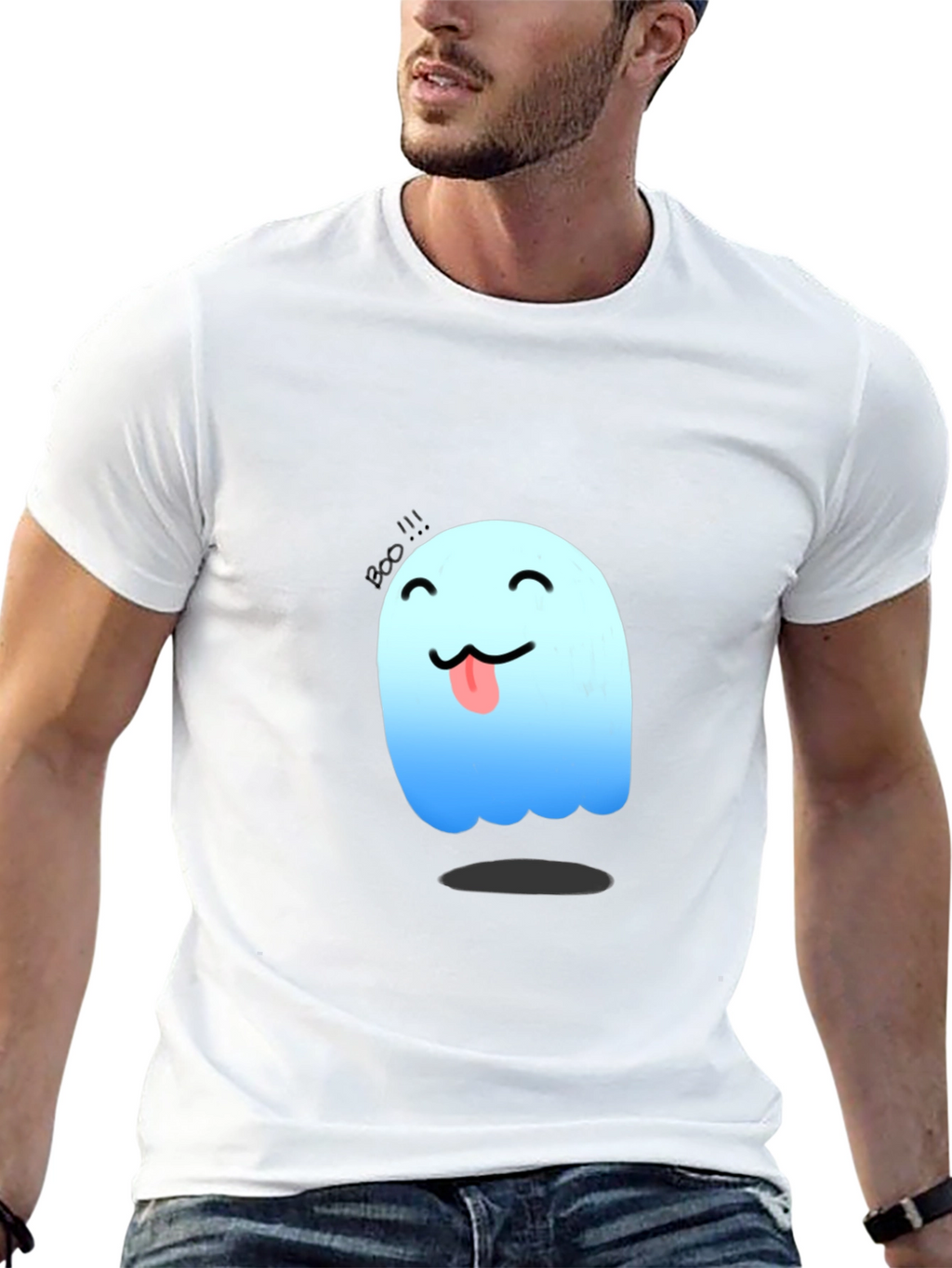 Cute Ghost Graphic Tee - Black Cotton T-Shirt