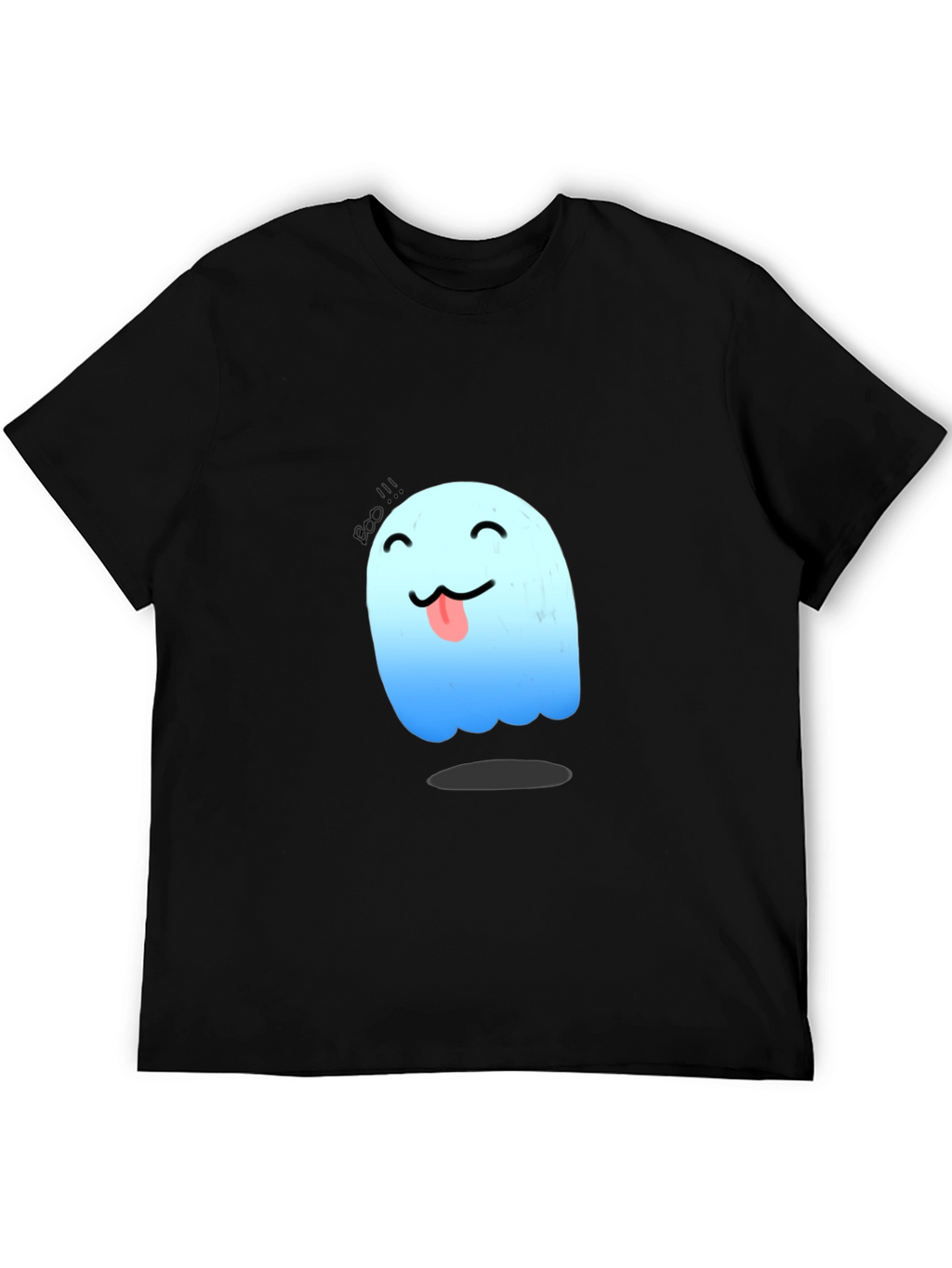 Cute Ghost Graphic Tee - Black Cotton T-Shirt